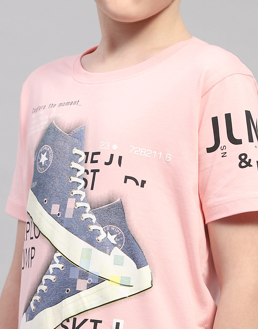 Boys Pink Printed Round Neck Half Sleeve T-Shirt