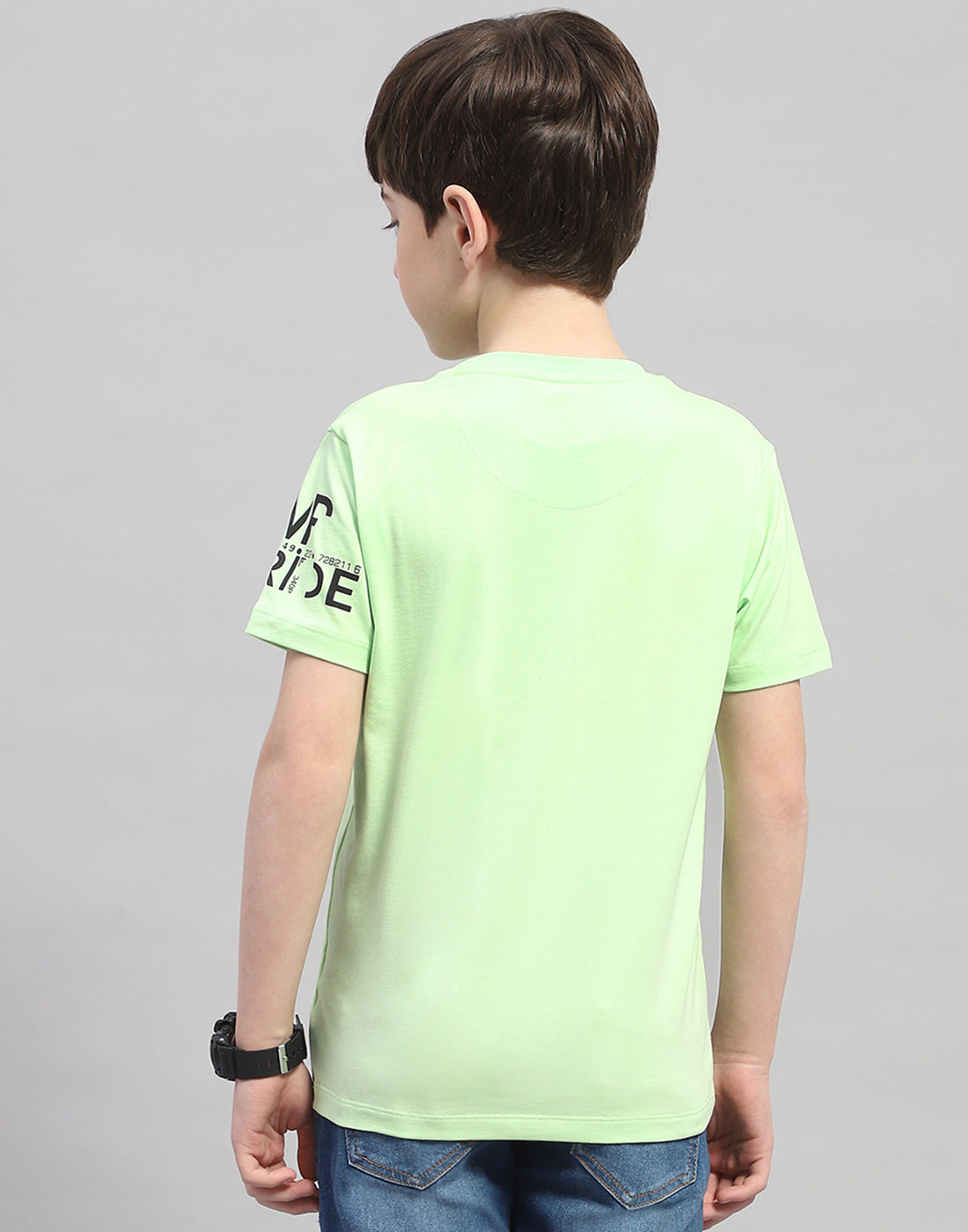 Boys Green Printed Round Neck Half Sleeve T-Shirt