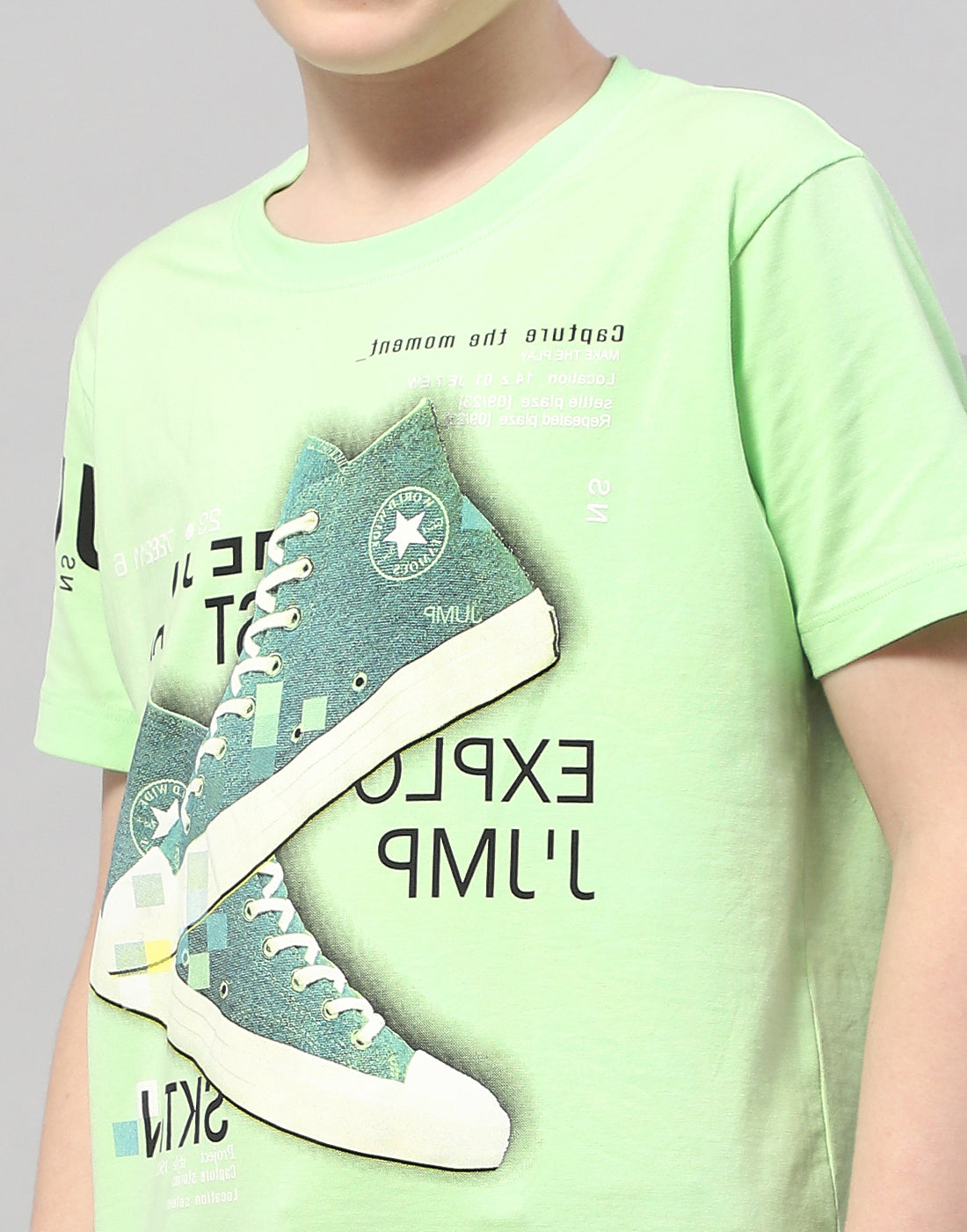 Boys Green Printed Round Neck Half Sleeve T-Shirt