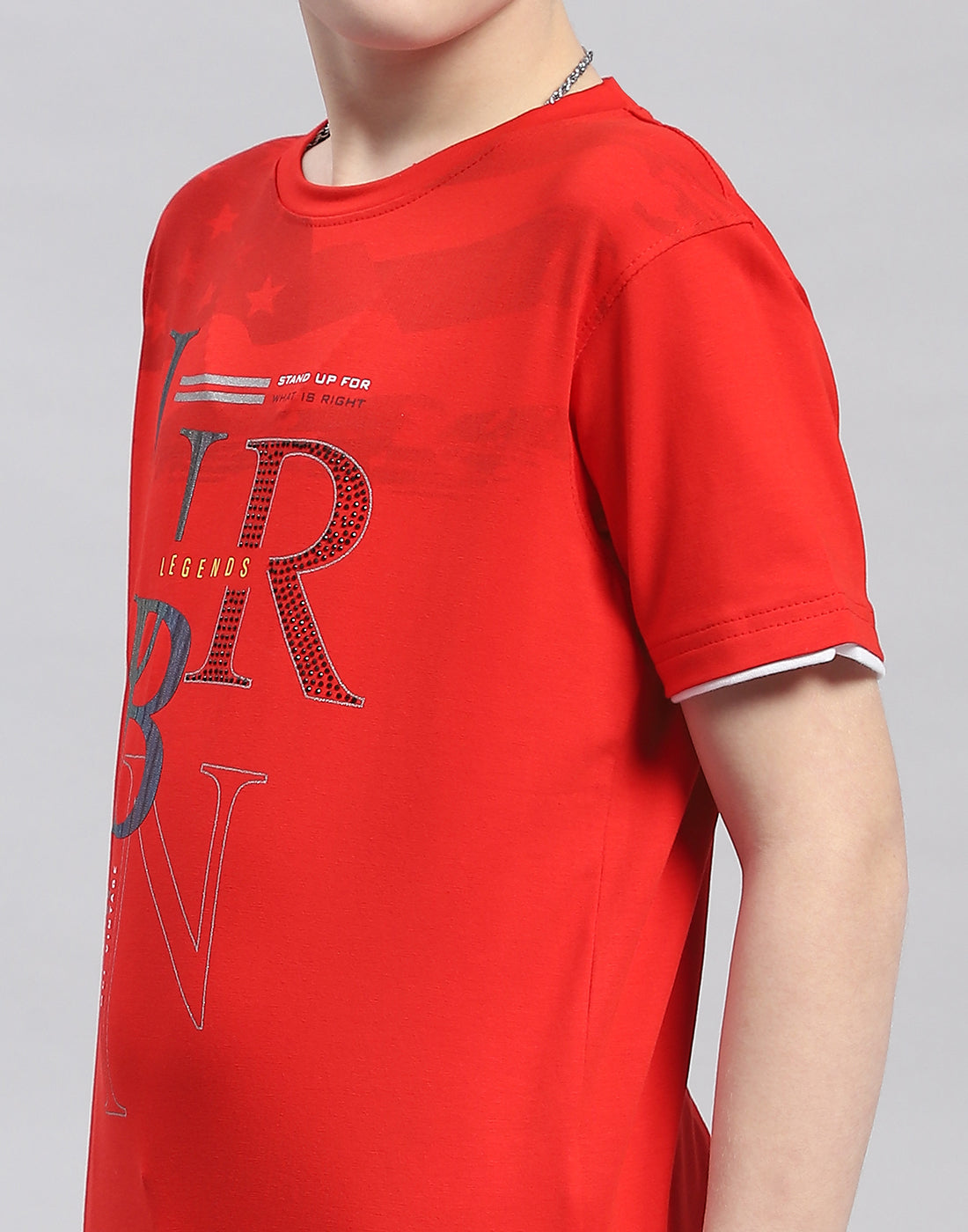 Boys Red Printed Round Neck Half Sleeve T-Shirt