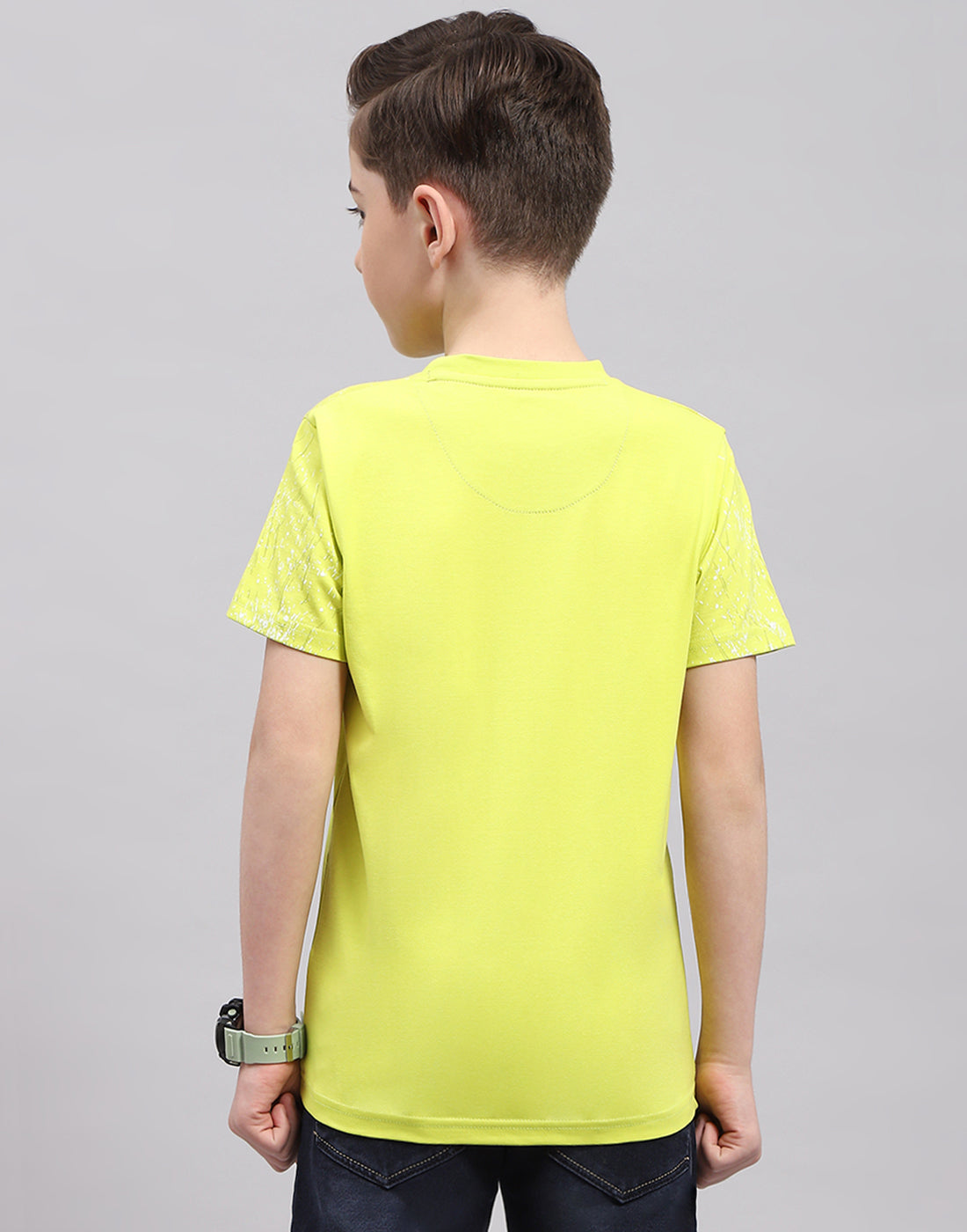 Boys Lime Green Printed Round Neck Half Sleeve T-Shirt