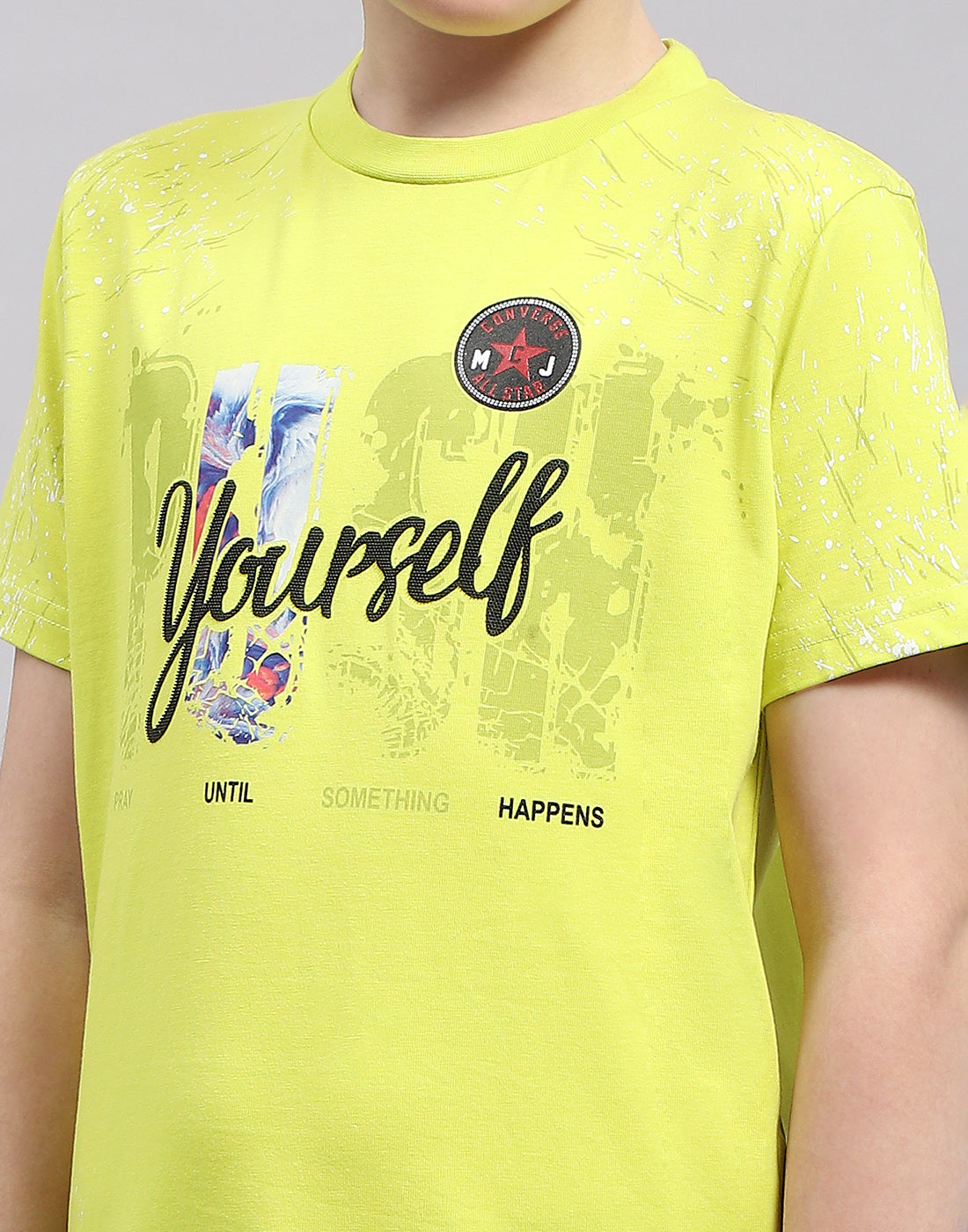 Boys Lime Green Printed Round Neck Half Sleeve T-Shirt