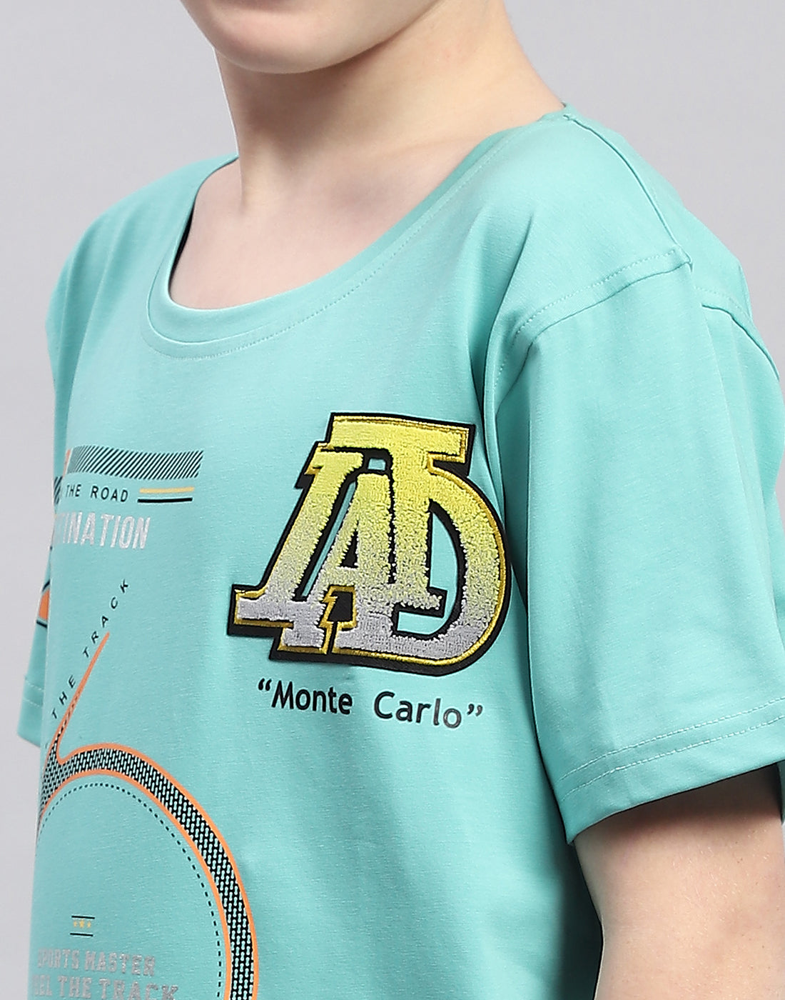 Boys Turquoise Blue Printed Round Neck Half Sleeve T-Shirt