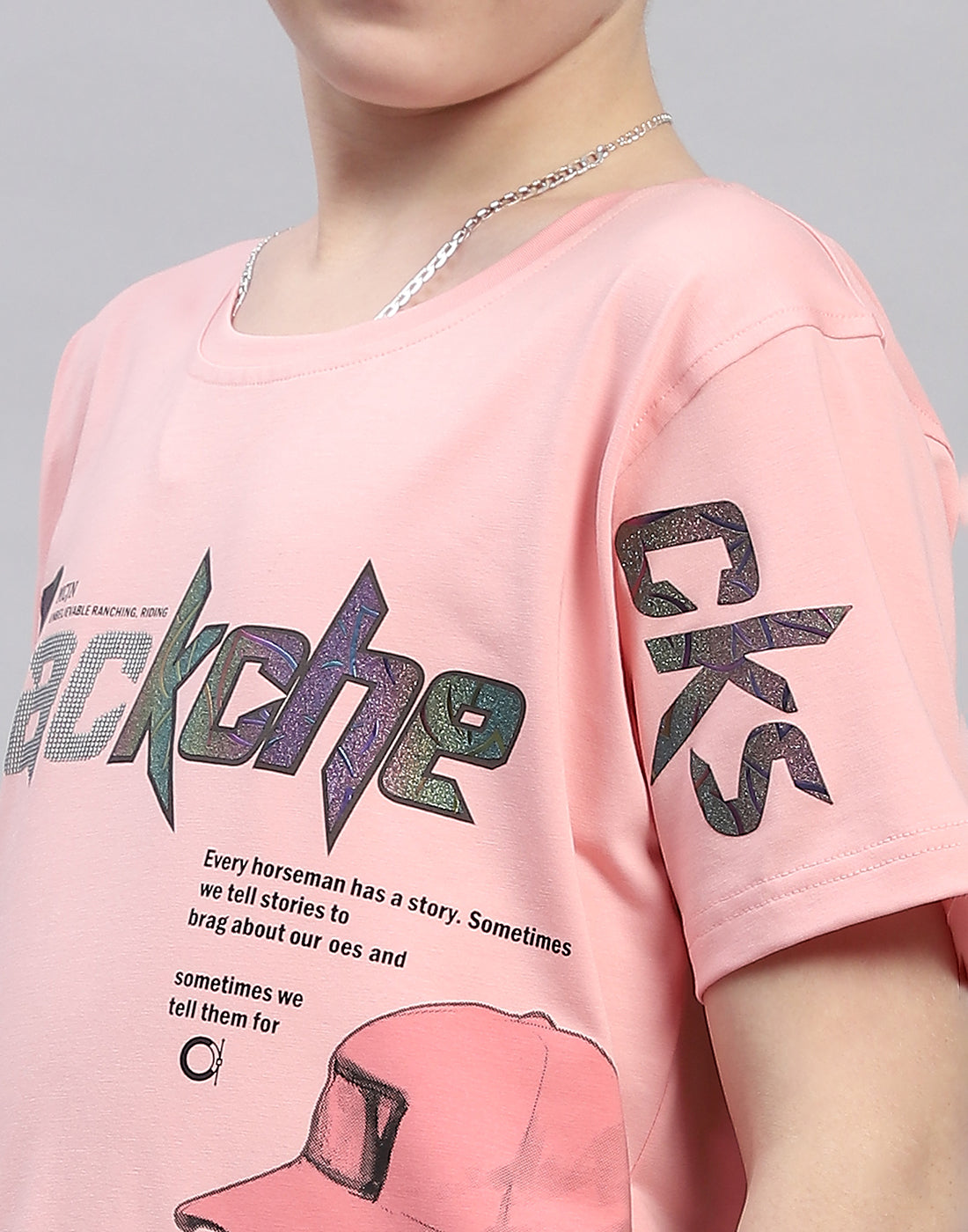 Boys Pink Printed Round Neck Half Sleeve T-Shirt