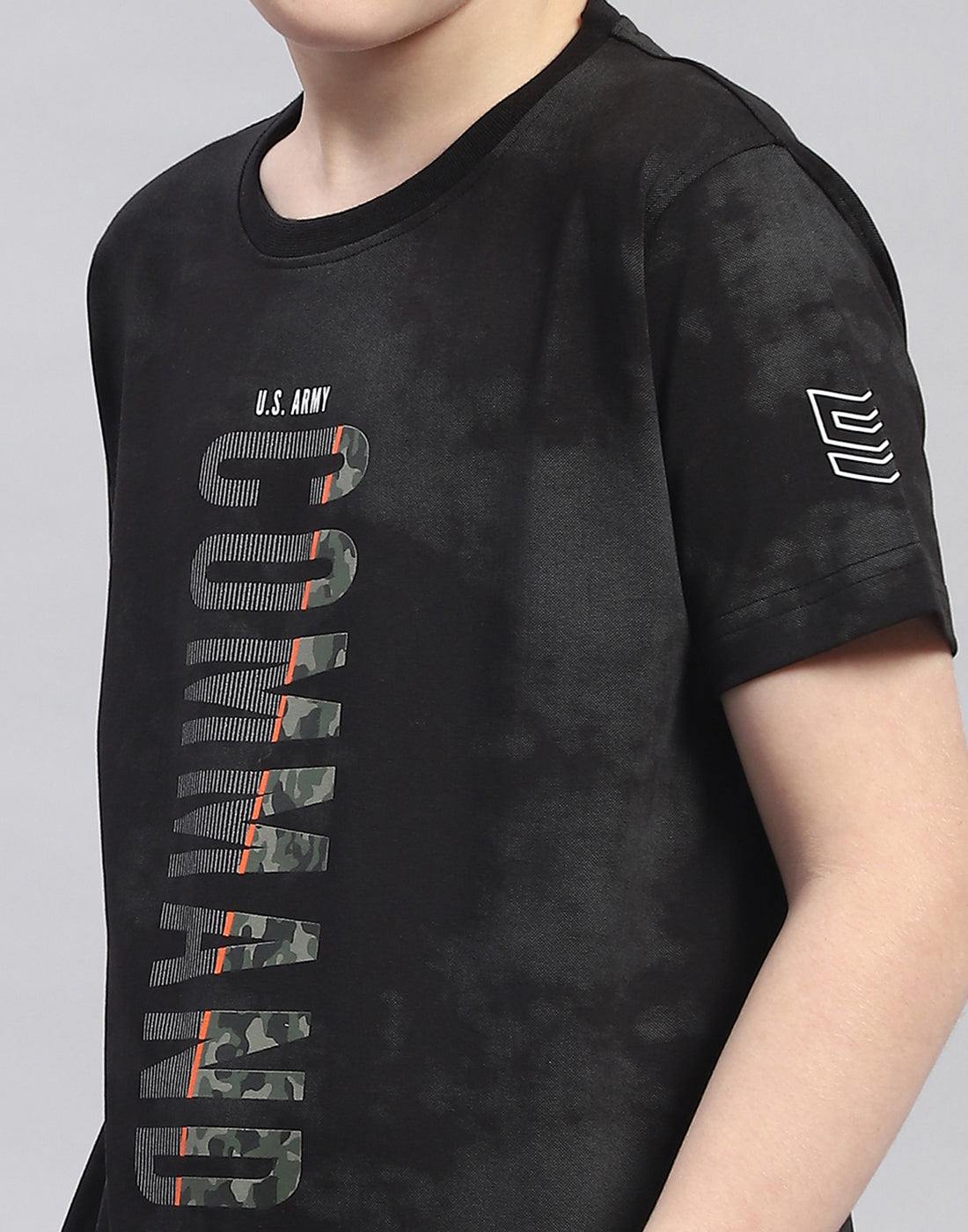 Boys Black Printed Round Neck Half Sleeve T-Shirt