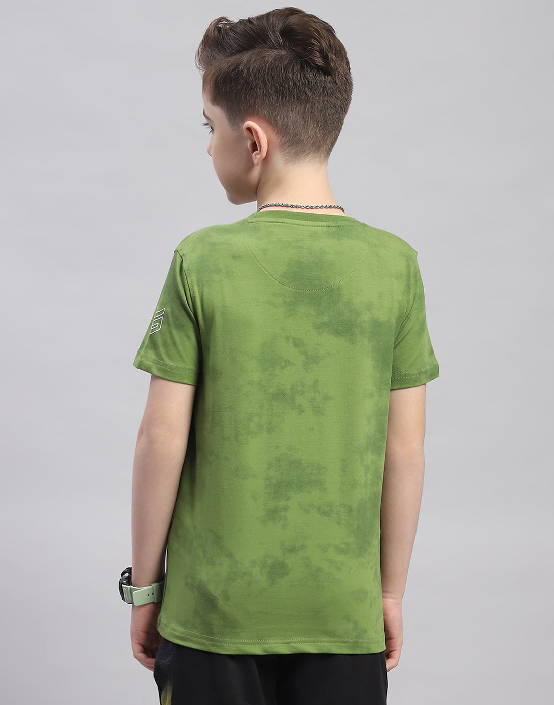Boys Green Printed Round Neck Half Sleeve T-Shirt