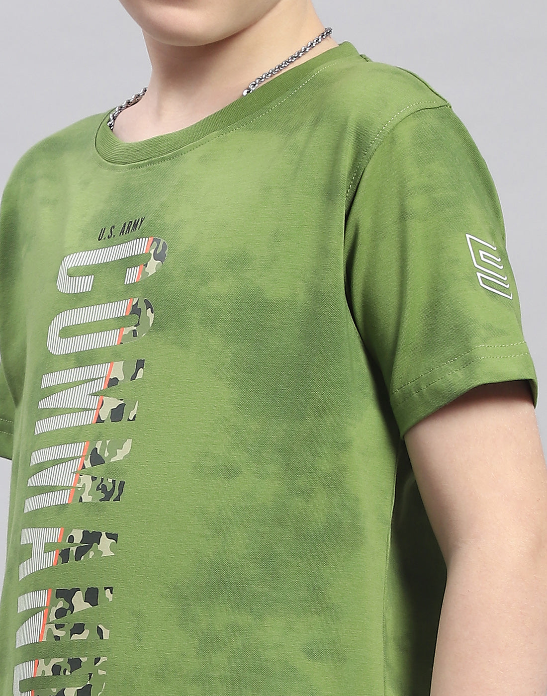 Boys Green Printed Round Neck Half Sleeve T-Shirt