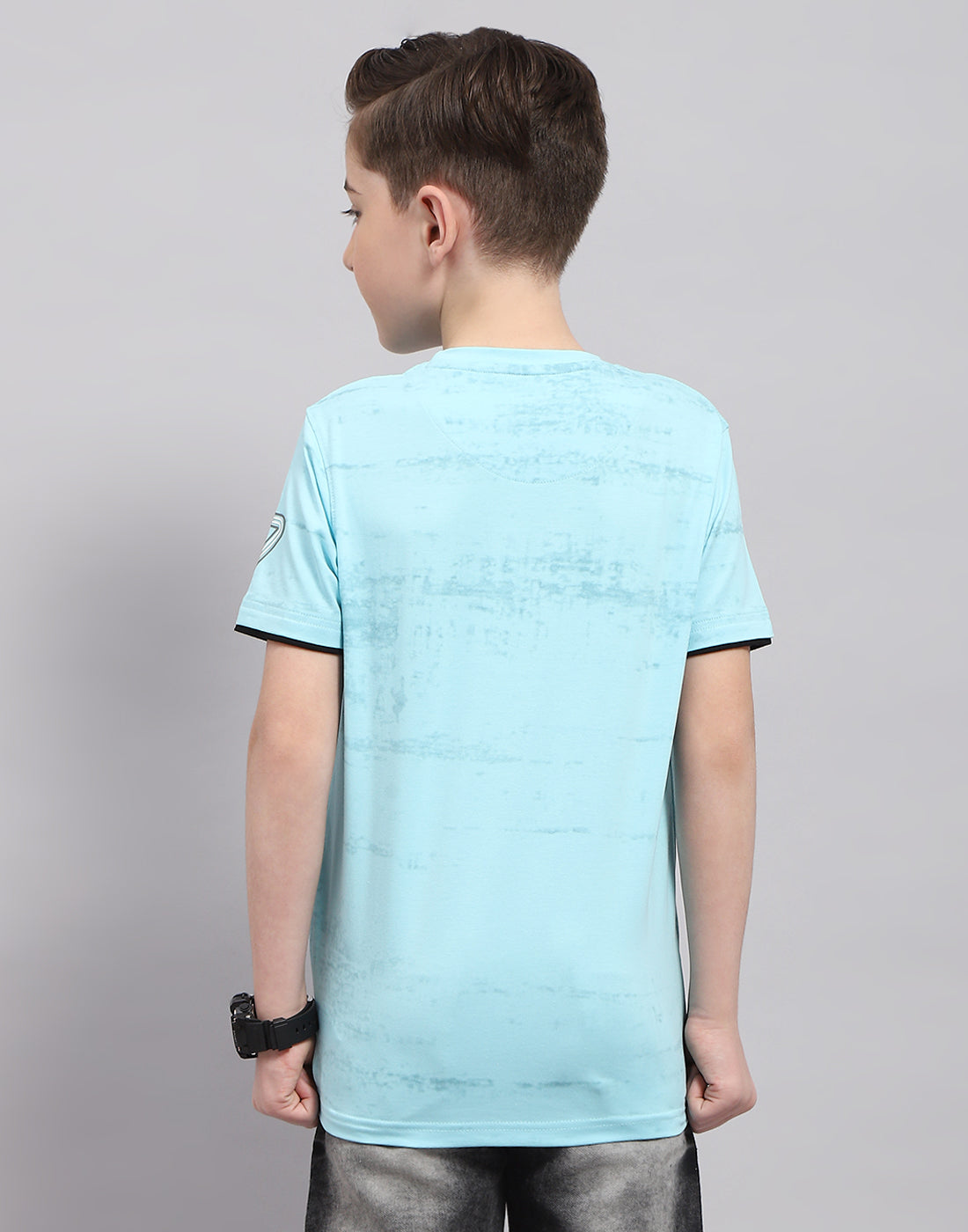 Boys Blue Printed Round Neck Half Sleeve T-Shirt