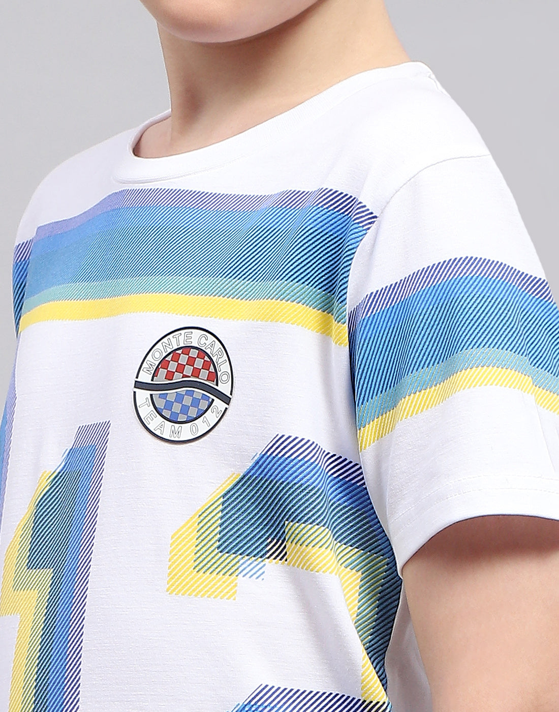 Boys White Printed Round Neck Half Sleeve T-Shirt