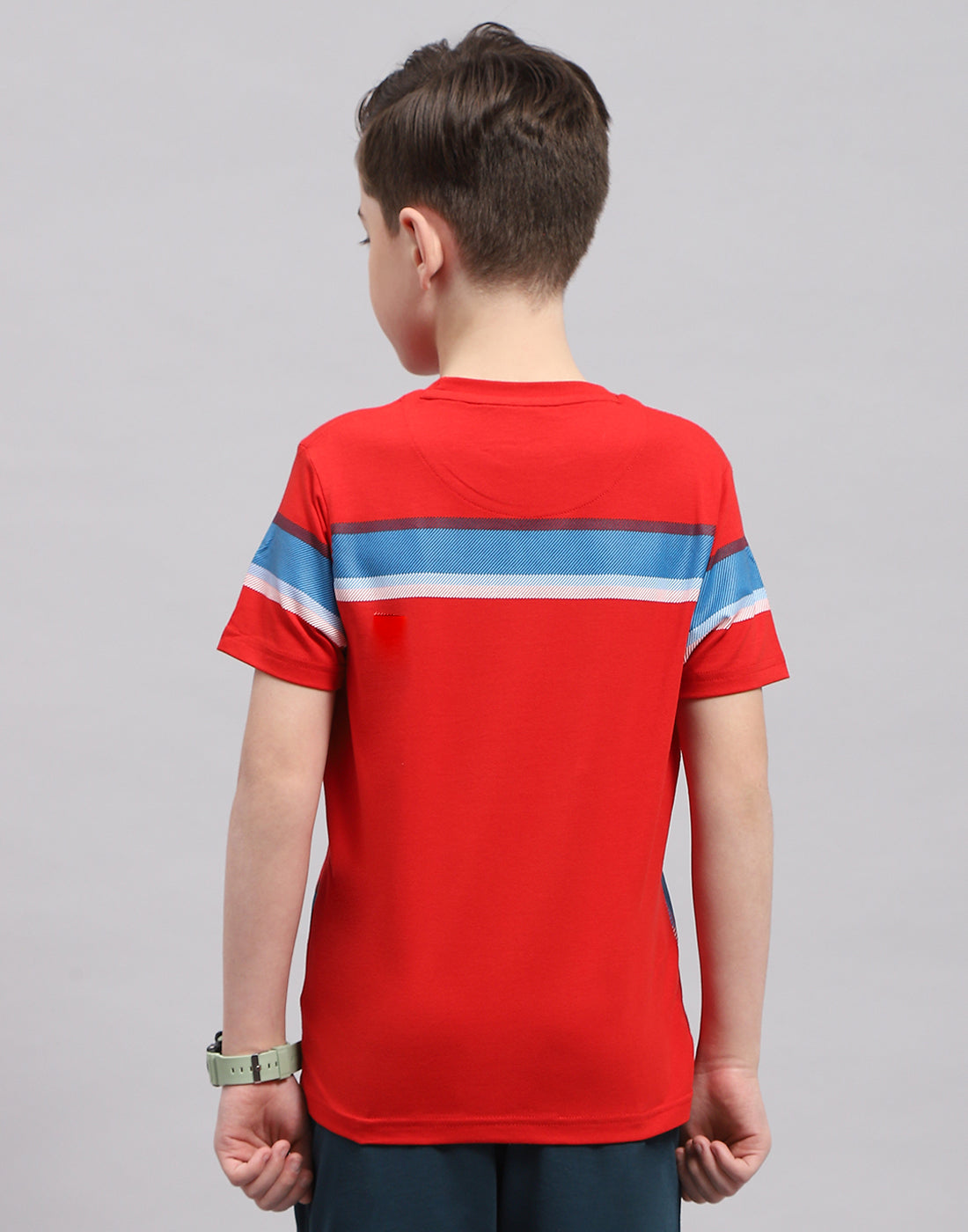 Boys Red Printed Round Neck Half Sleeve T-Shirt