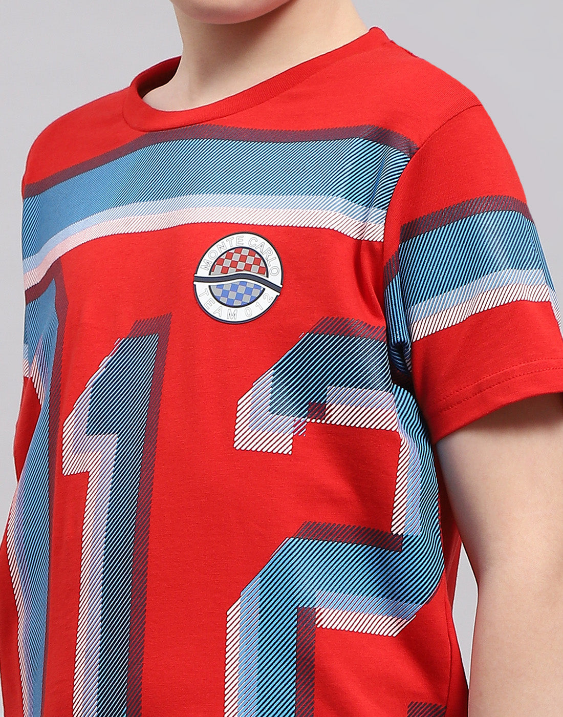 Boys Red Printed Round Neck Half Sleeve T-Shirt