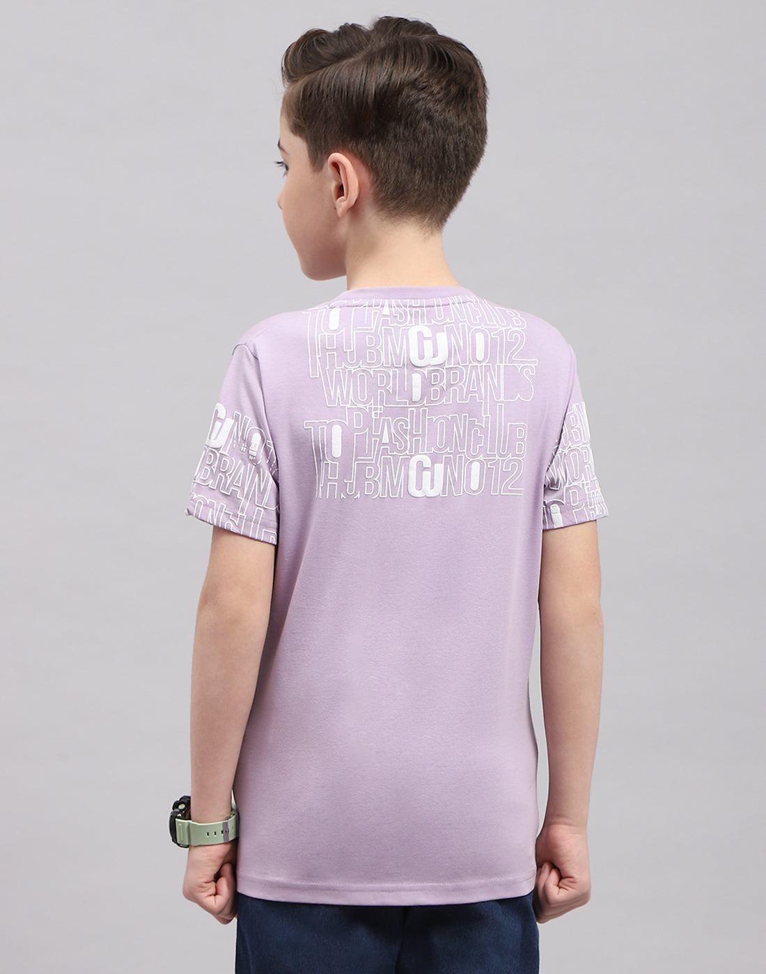 Boys Purple Printed Round Neck Half Sleeve T-Shirt