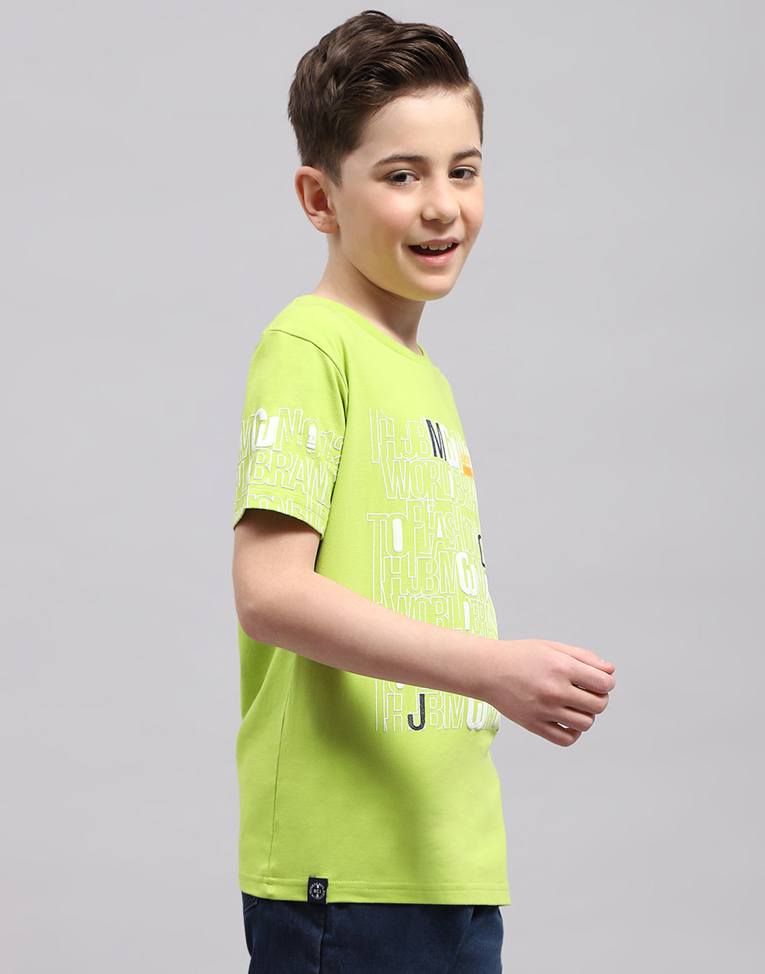 Boys Green Printed Round Neck Half Sleeve T-Shirt