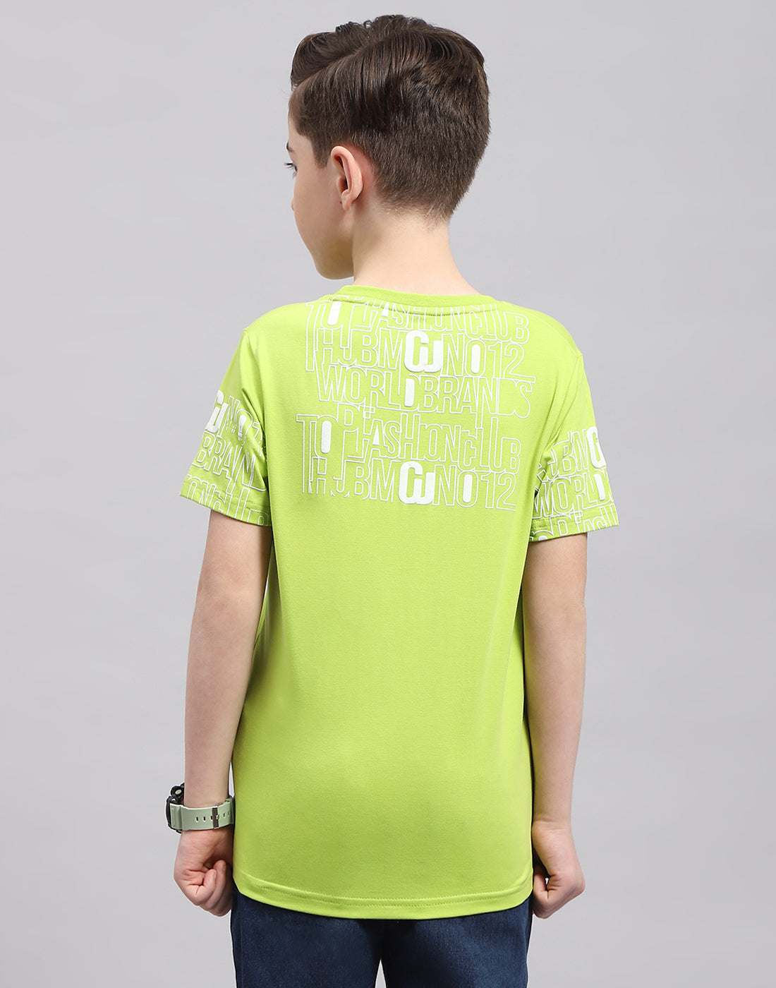Boys Green Printed Round Neck Half Sleeve T-Shirt