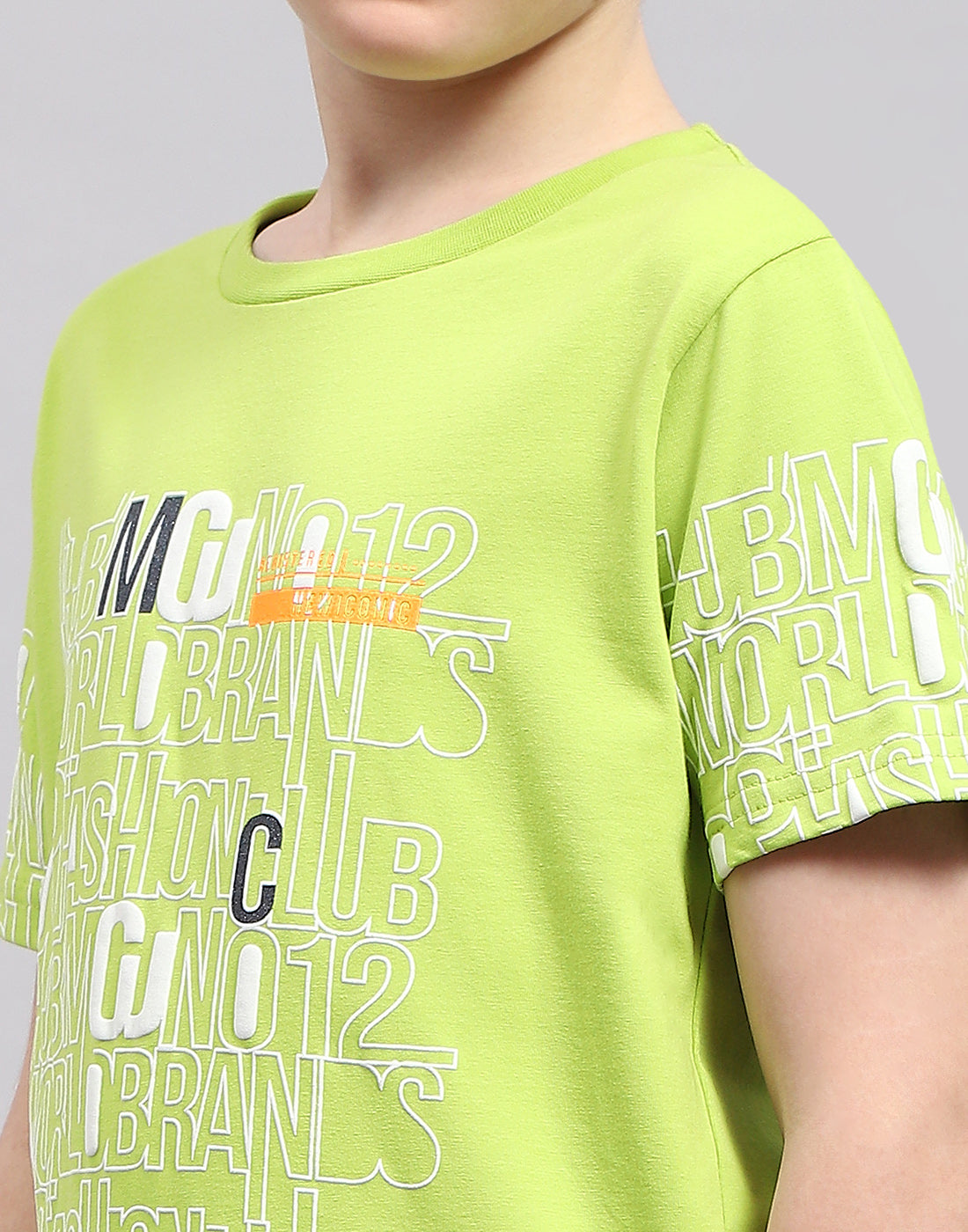 Boys Green Printed Round Neck Half Sleeve T-Shirt