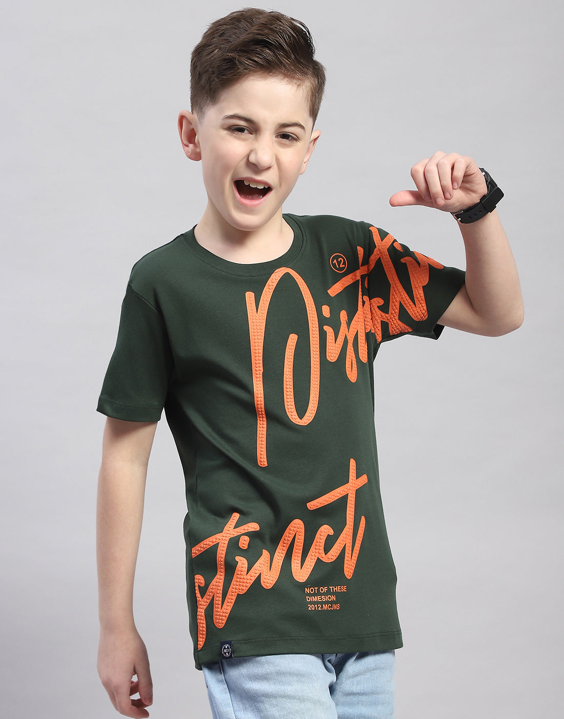 Boys Green Printed Round Neck Half Sleeve T-Shirt