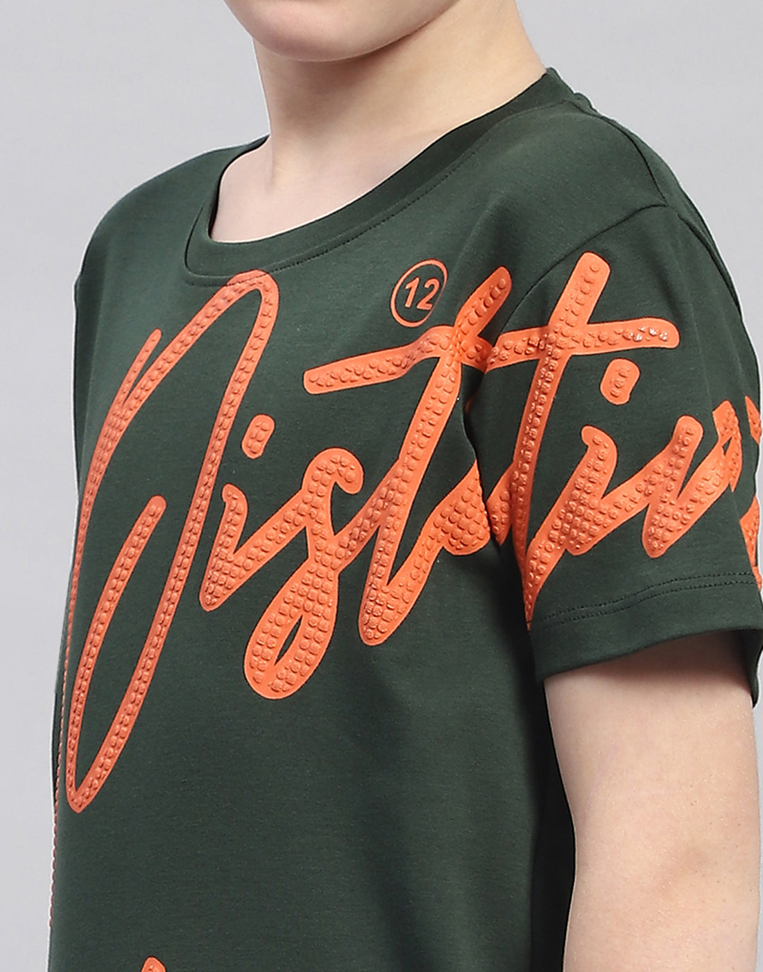 Boys Green Printed Round Neck Half Sleeve T-Shirt