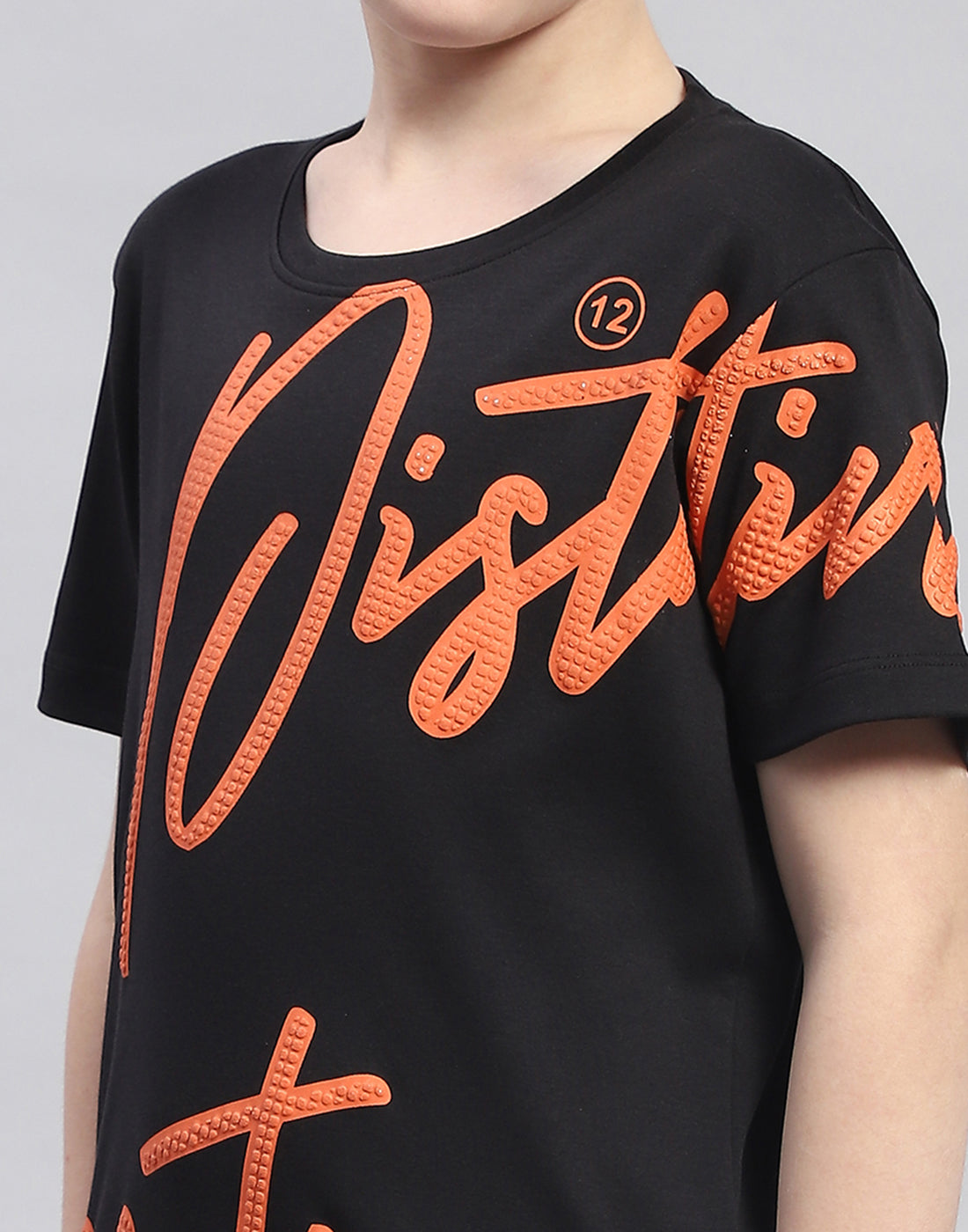 Boys Black Printed Round Neck Half Sleeve T-Shirt