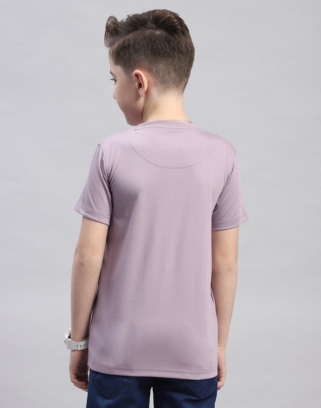 Boys Mauve Printed Round Neck Half Sleeve T-Shirt