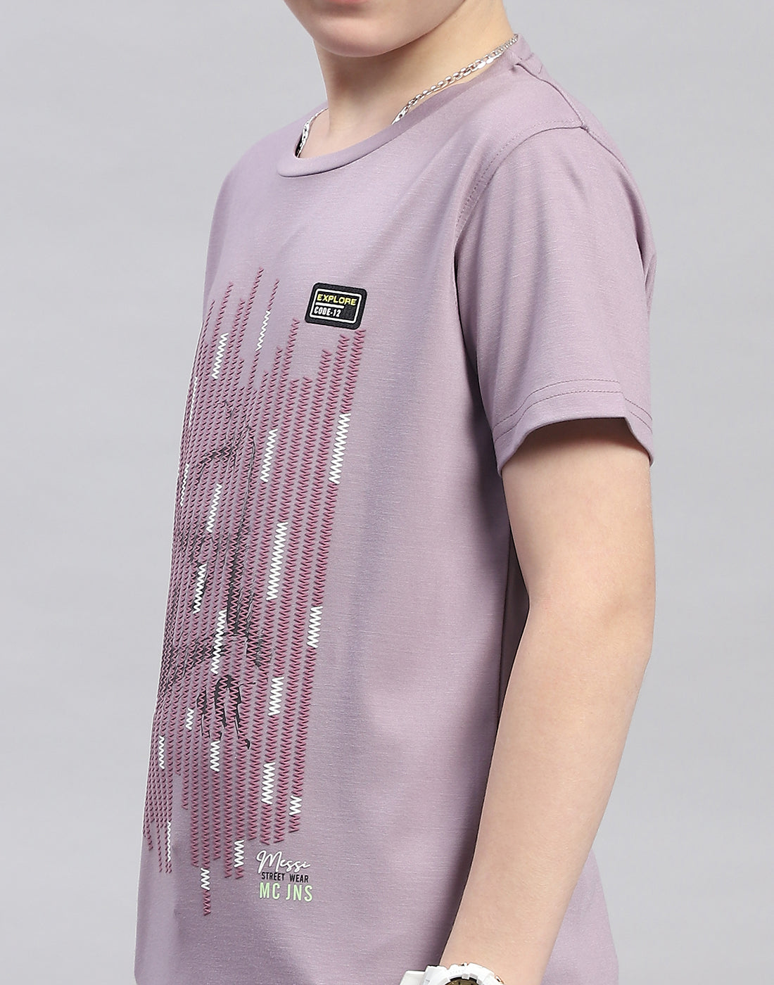 Boys Mauve Printed Round Neck Half Sleeve T-Shirt