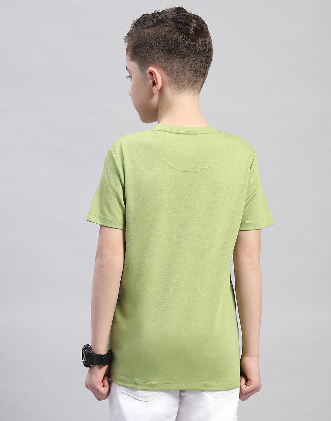 Boys Green Printed Round Neck Half Sleeve T-Shirt