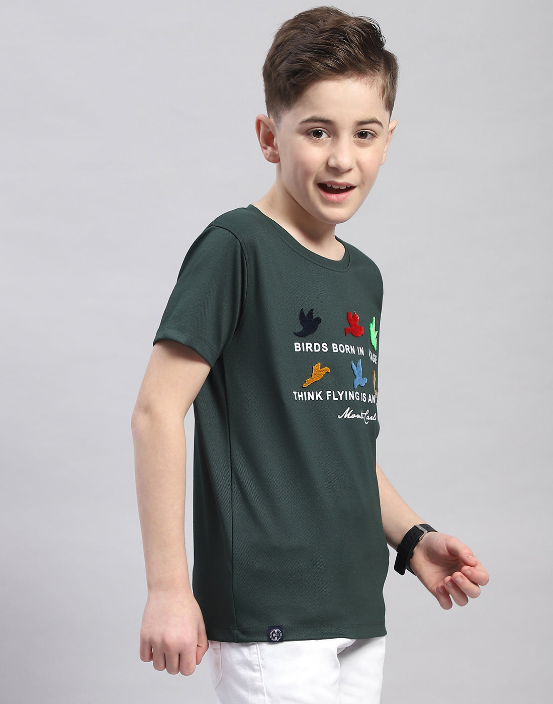 Boys Green Printed Round Neck Half Sleeve T-Shirt