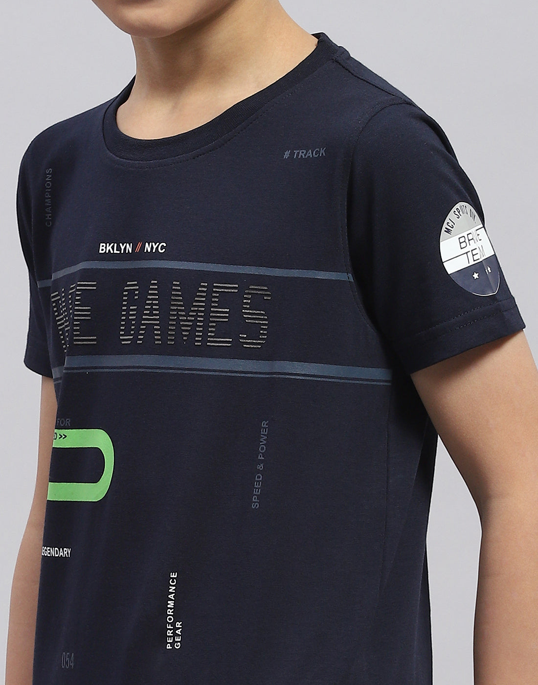 Boys Navy Blue Printed Round Neck Half Sleeve T-Shirt