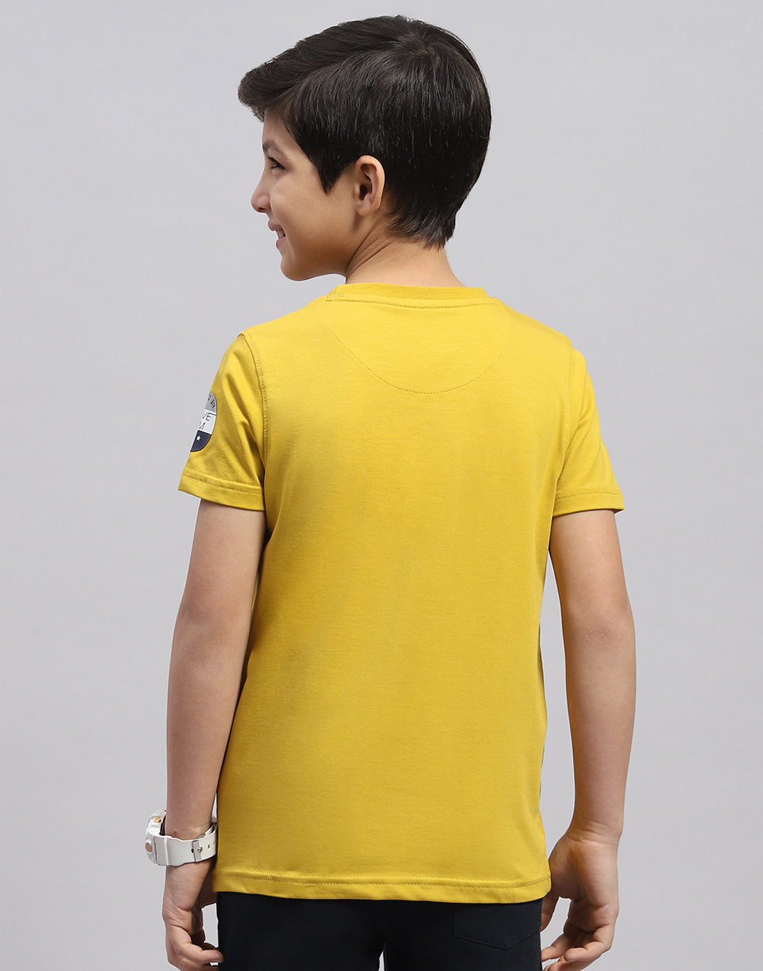 Boys Yellow Printed Round Neck Half Sleeve T-Shirt