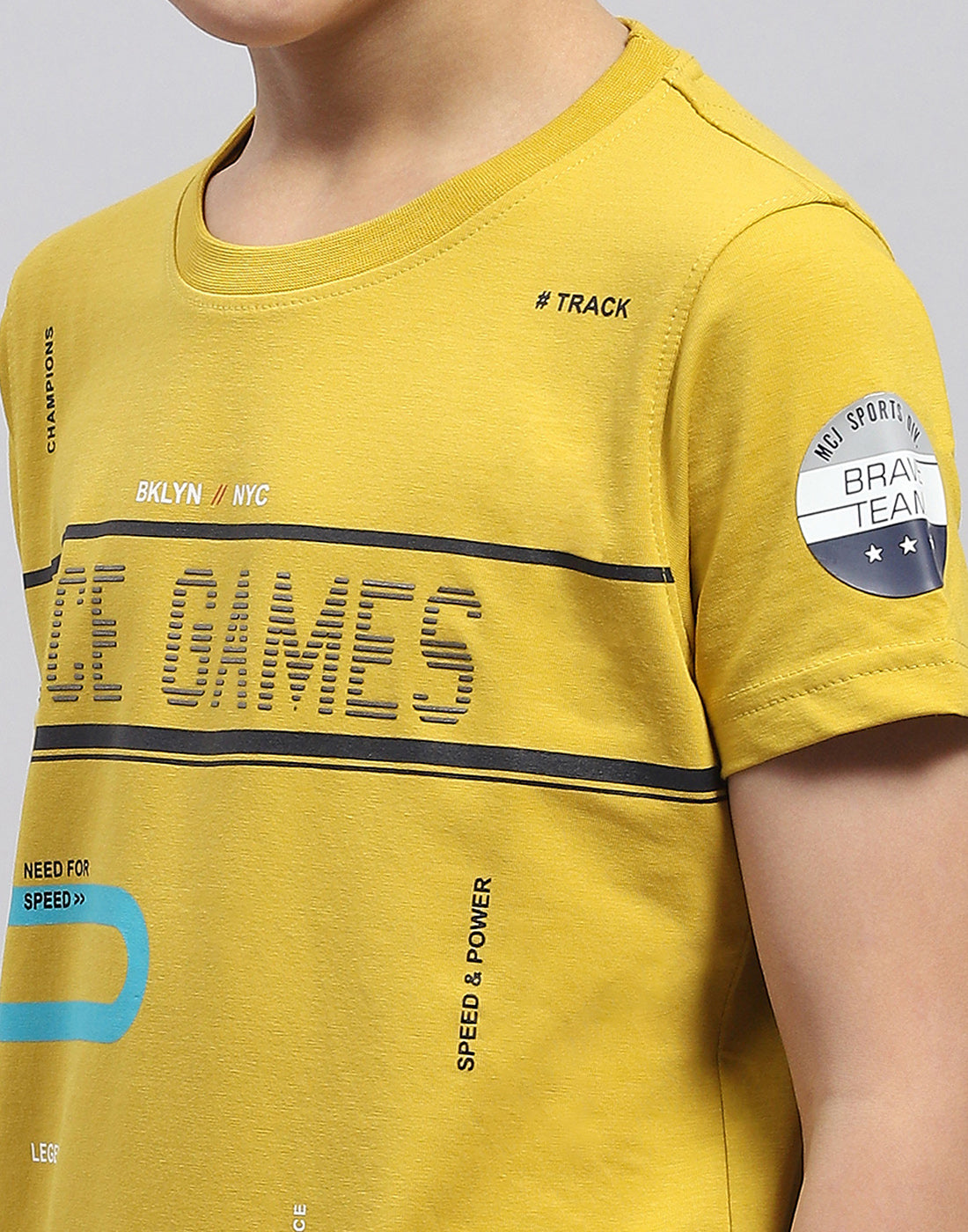 Boys Yellow Printed Round Neck Half Sleeve T-Shirt