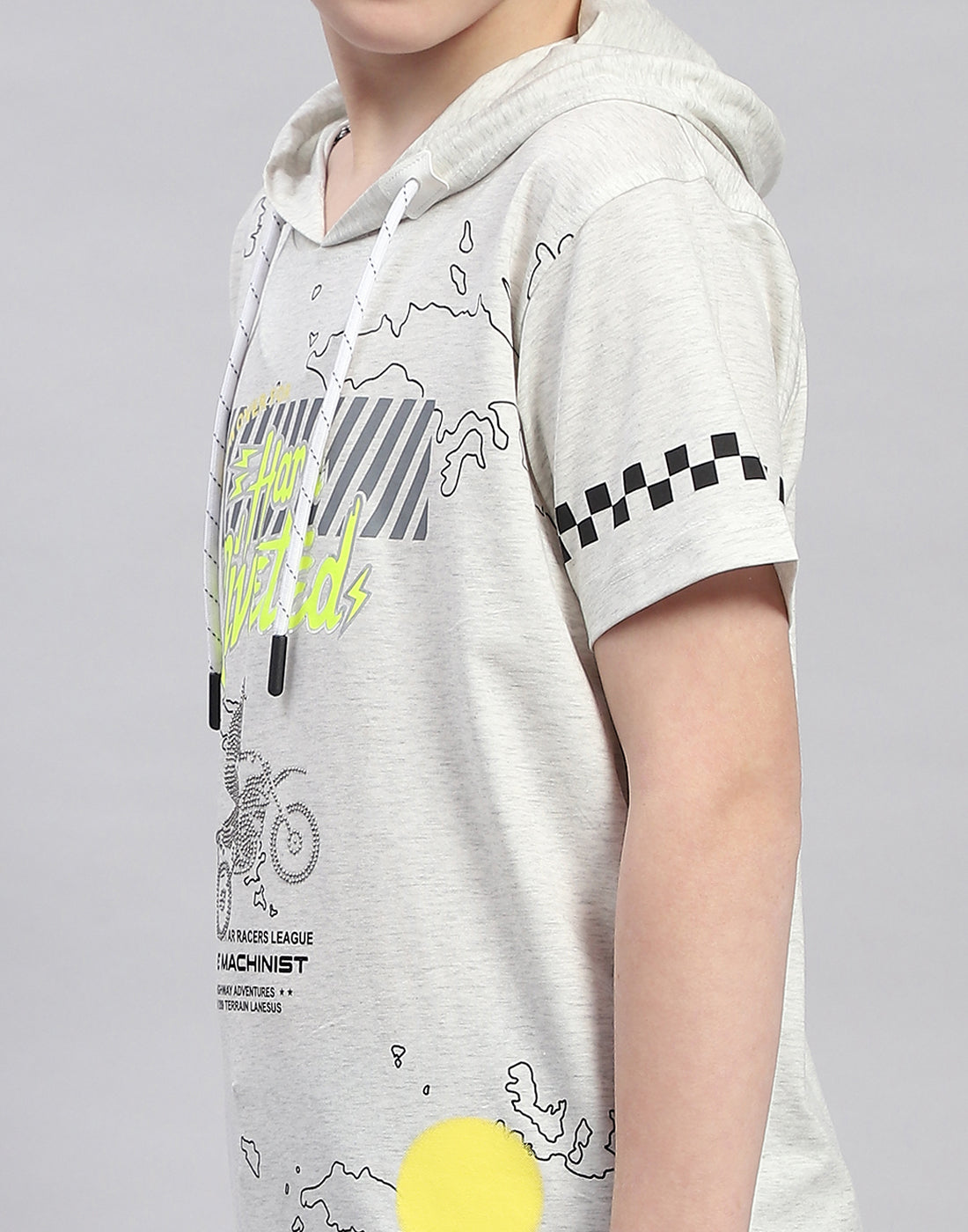Boys Grey Printed Hooded Half Sleeve T-Shirt