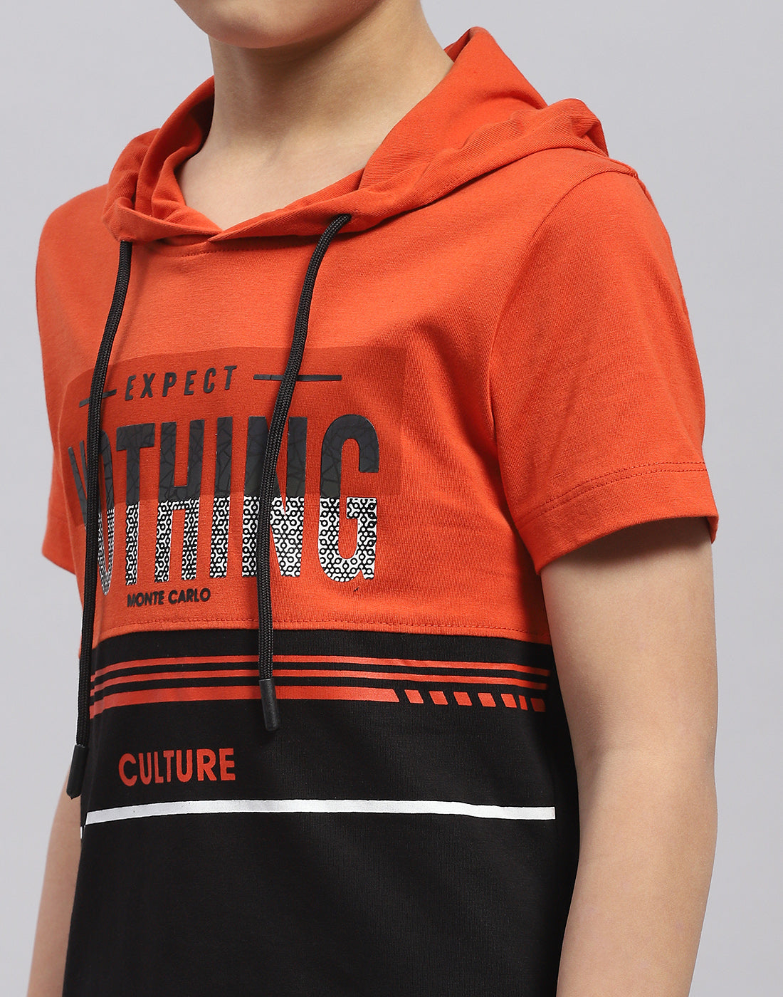 Boys Rust Printed Hooded Half Sleeve T-Shirt