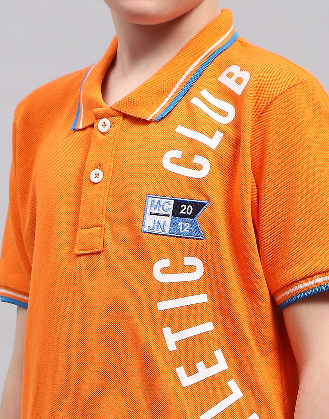 Boys Orange Printed Polo Collar Half Sleeve T-Shirt