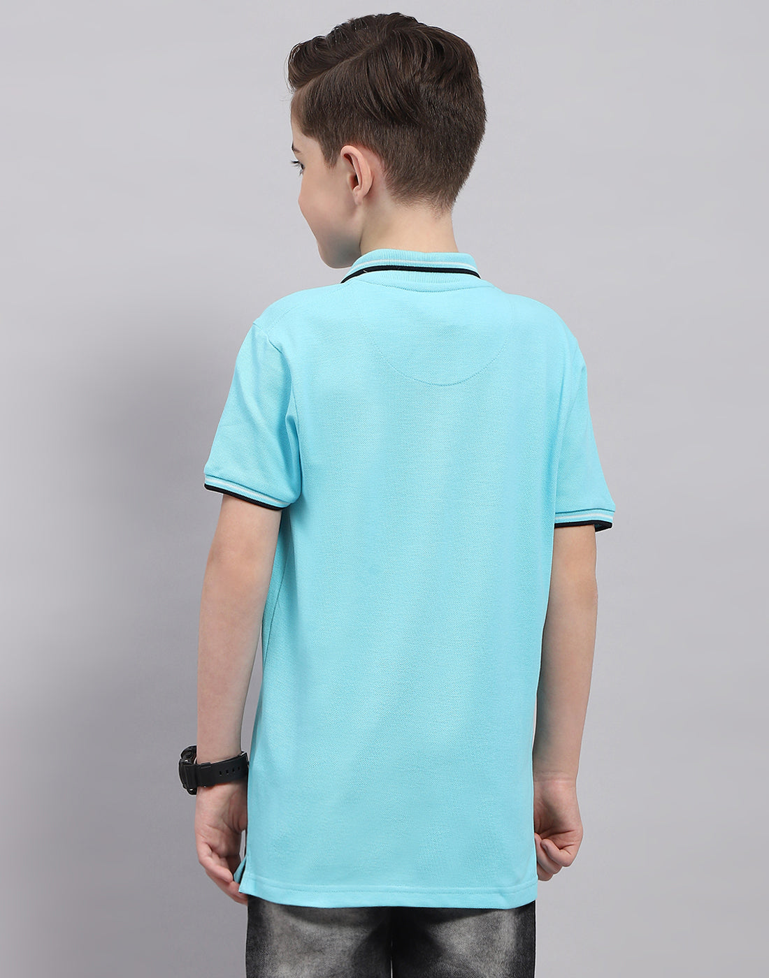 Boys Blue Printed Polo Collar Half Sleeve T-Shirt