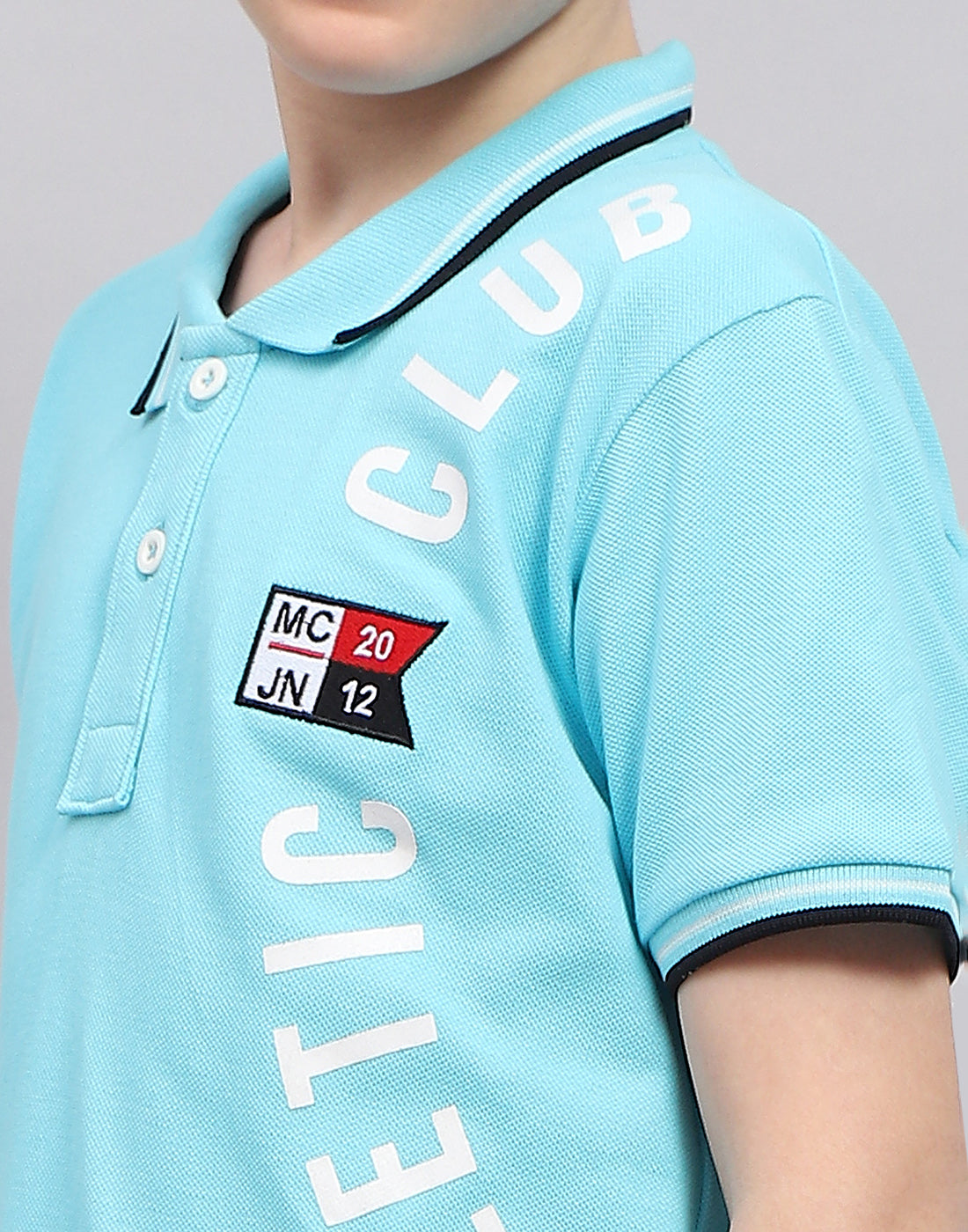 Boys Blue Printed Polo Collar Half Sleeve T-Shirt