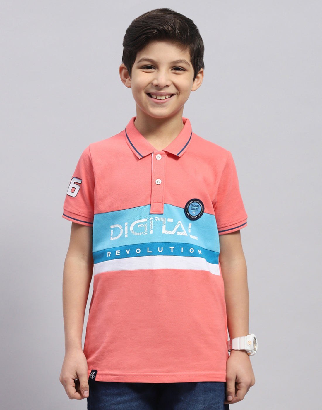 Boys Coral Printed Polo Collar Half Sleeve T-Shirt