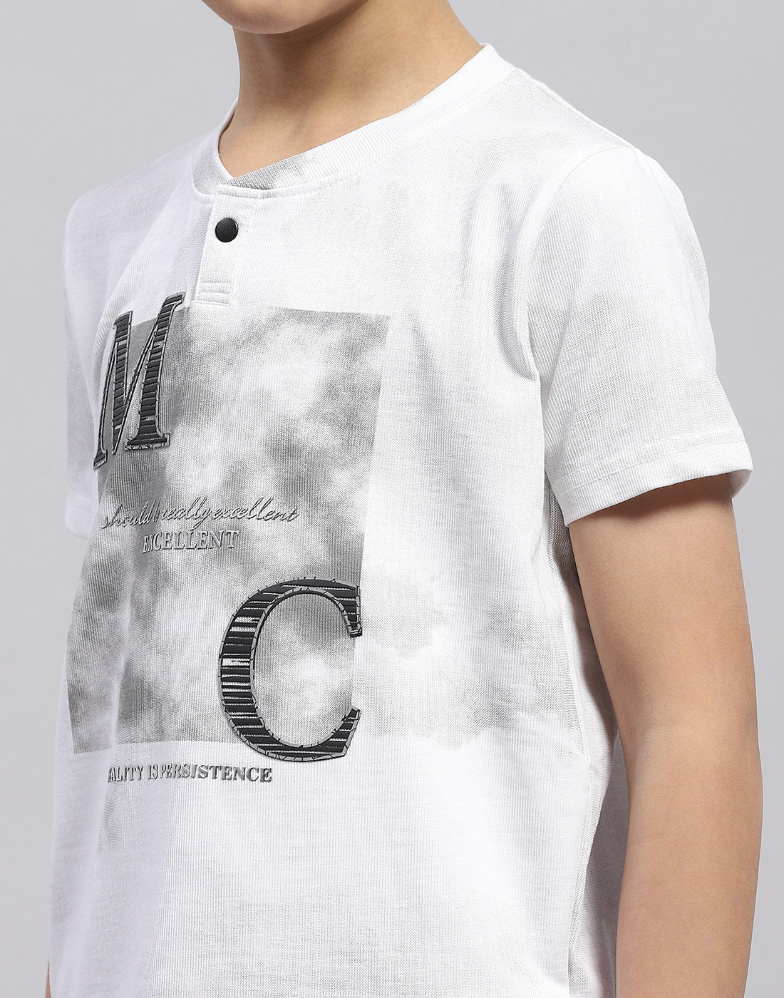 Boys White Printed Round Neck Half Sleeve T-Shirt
