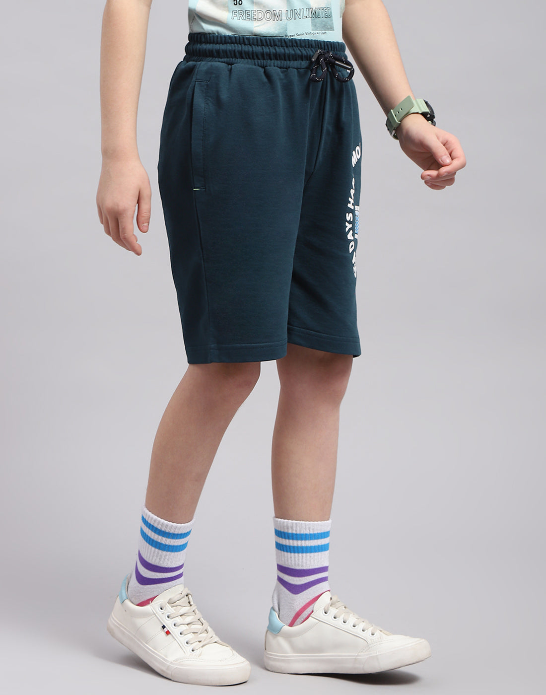 Boys Teal Blue Printed Bermuda