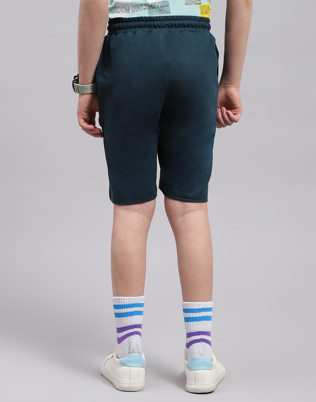 Boys Teal Blue Printed Bermuda