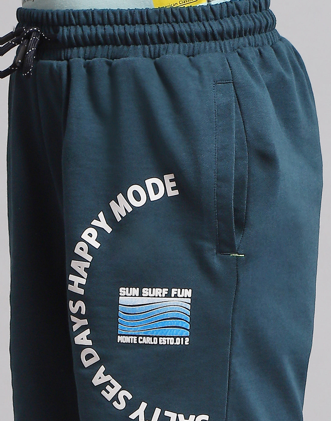 Boys Teal Blue Printed Bermuda