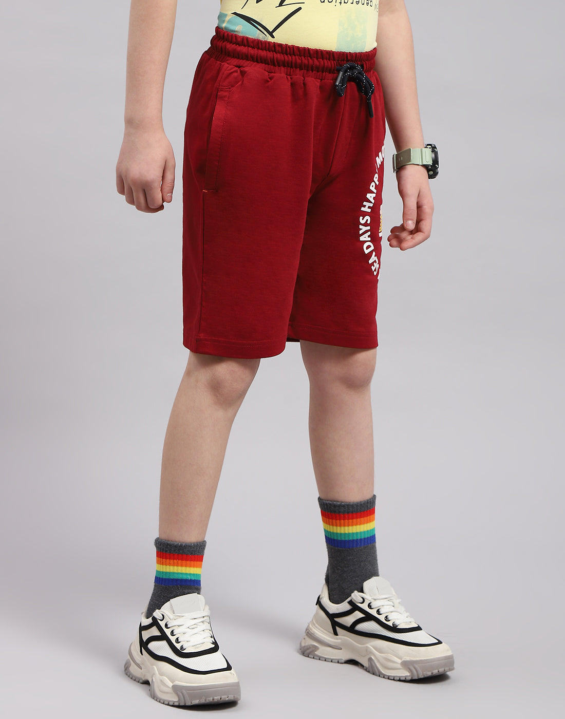 Boys Maroon Printed Bermuda