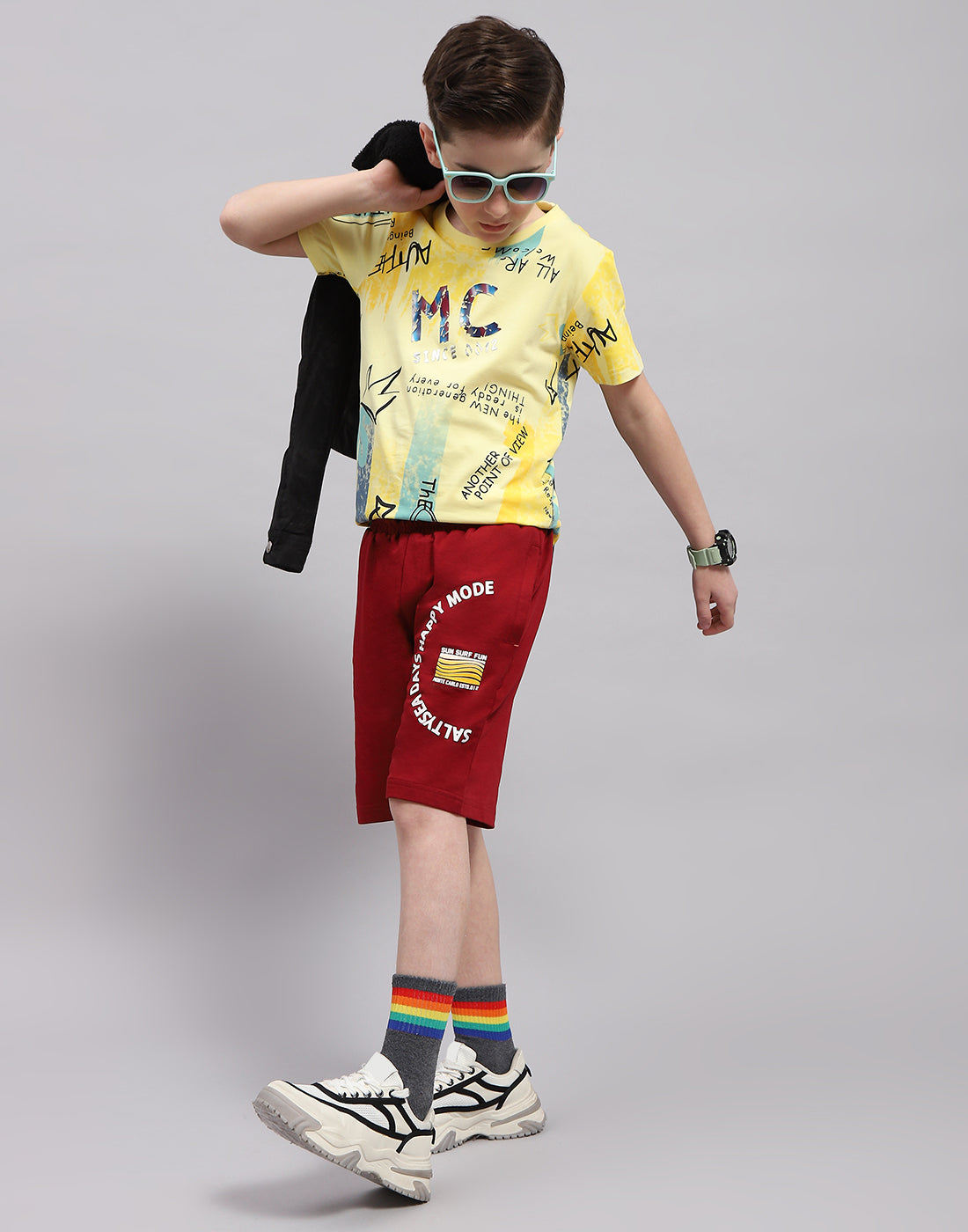 Boys Maroon Printed Bermuda
