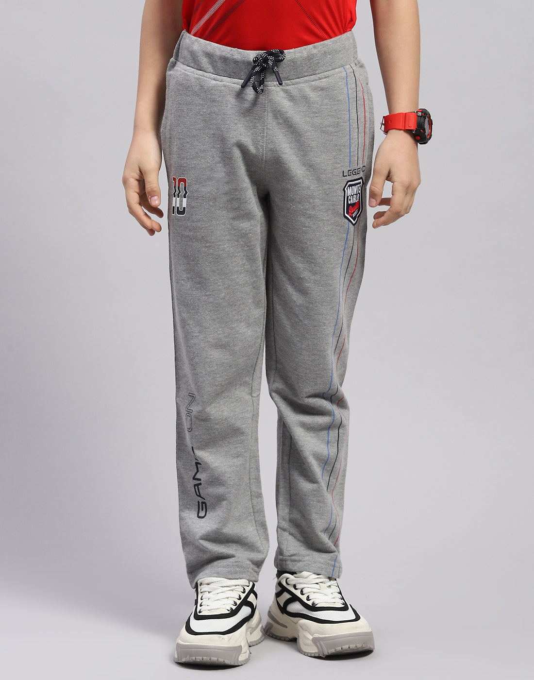 Boys Grey Melange Printed Regular Fit Lower