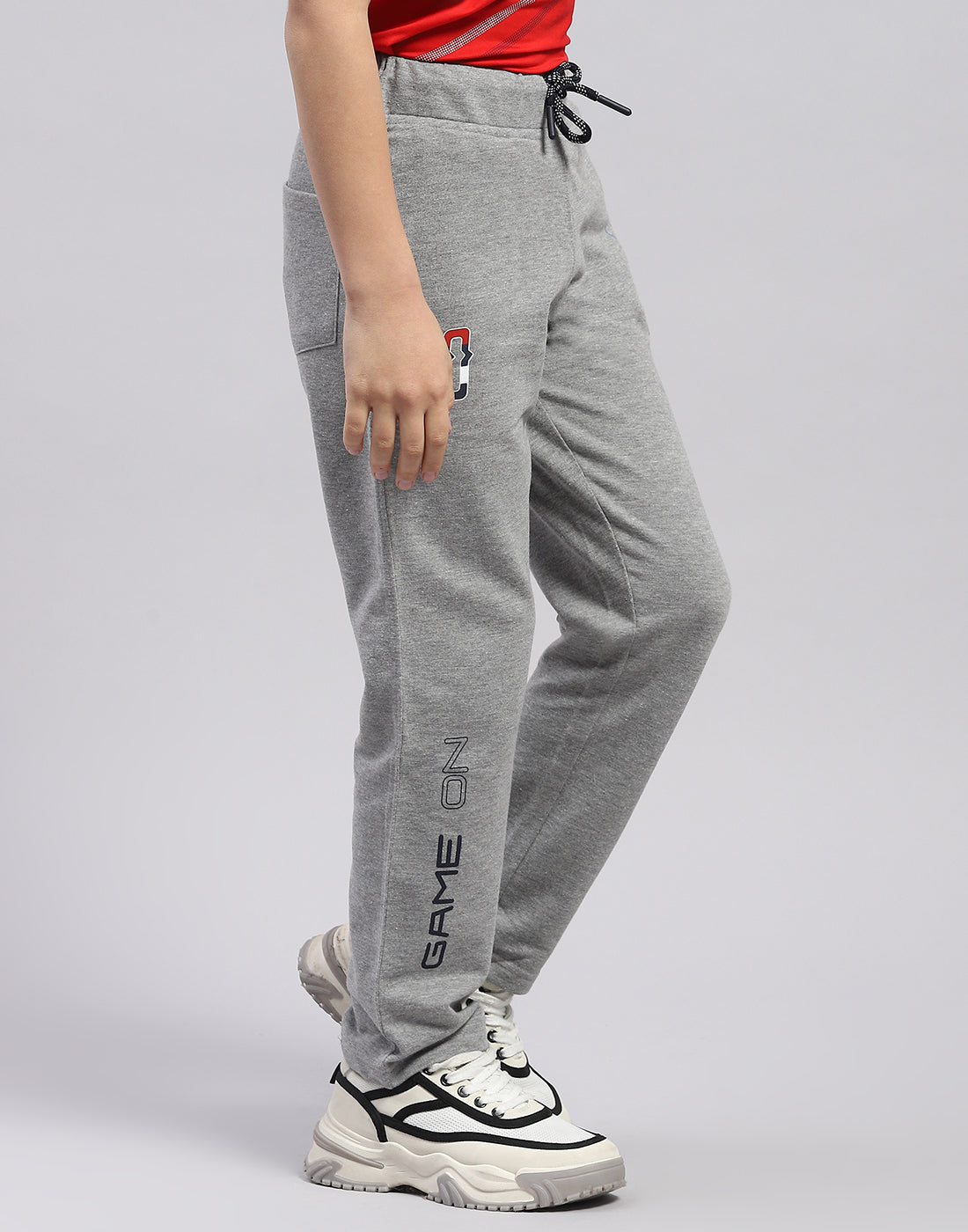 Boys Grey Melange Printed Regular Fit Lower