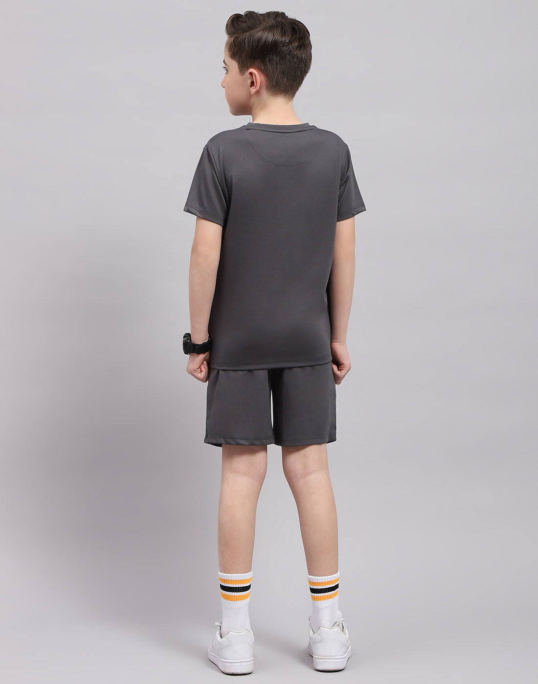 Boys Grey Printed Round Neck Half Sleeve Bermuda Set