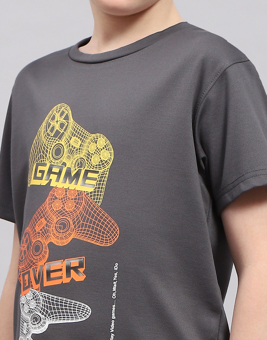 Boys Grey Printed Round Neck Half Sleeve Bermuda Set