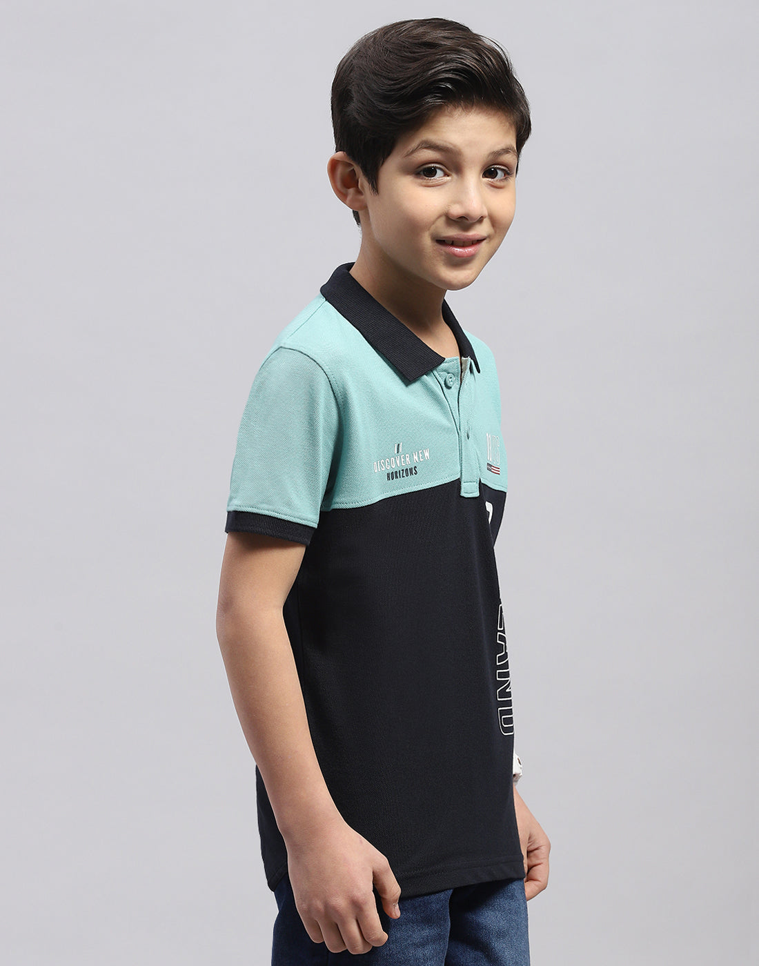 Boys Blue Printed Polo Collar Half Sleeve T-Shirt