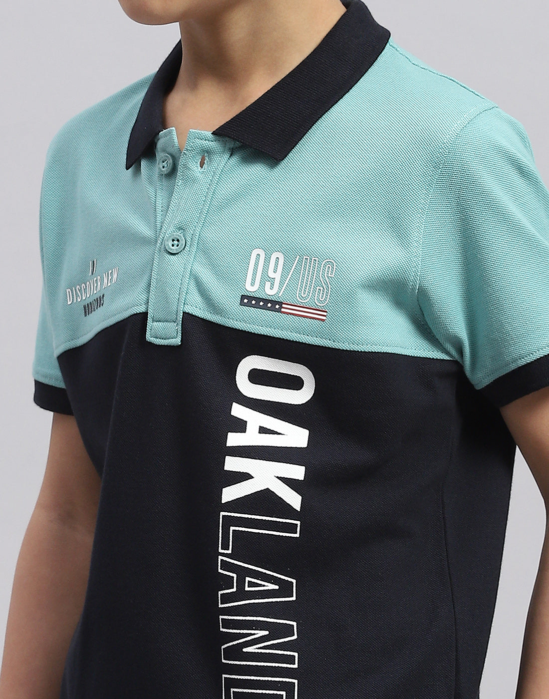 Boys Blue Printed Polo Collar Half Sleeve T-Shirt