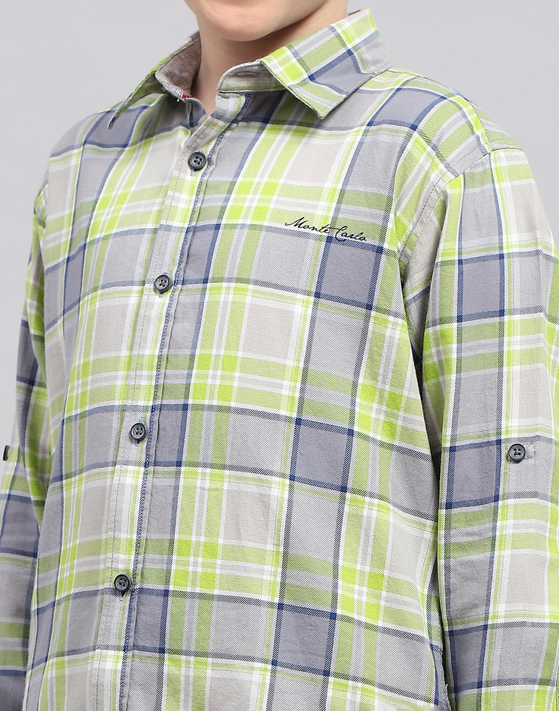 Boys Grey Check Collar Full Sleeve Shirt