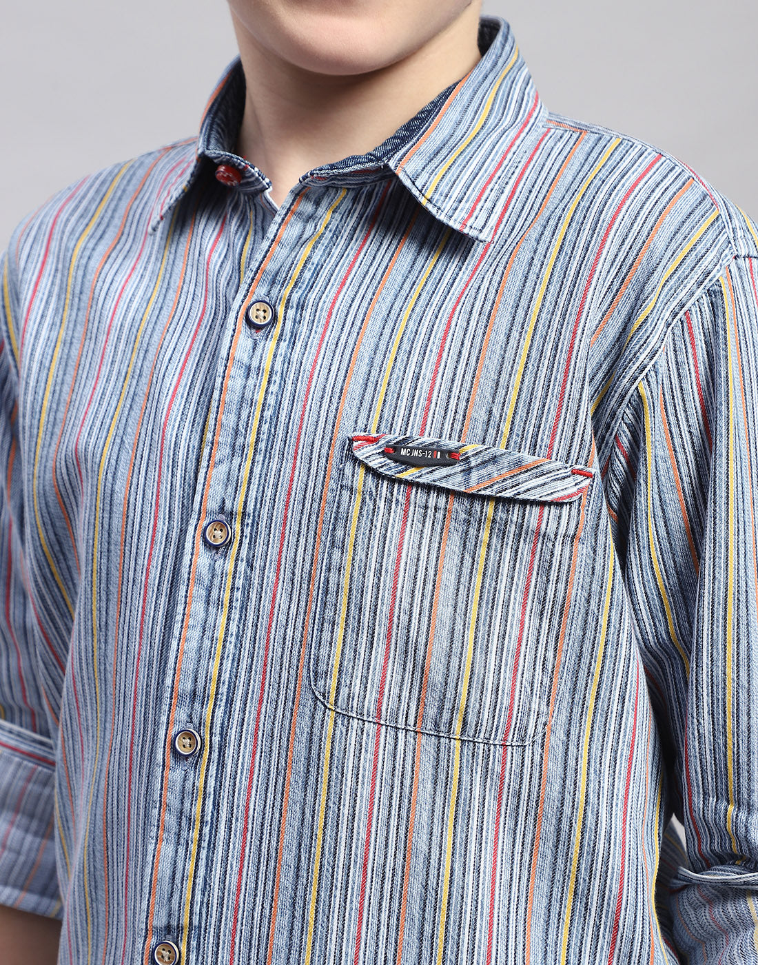 Boys Blue Stripe Spread Collar Full Sleeve Shirt