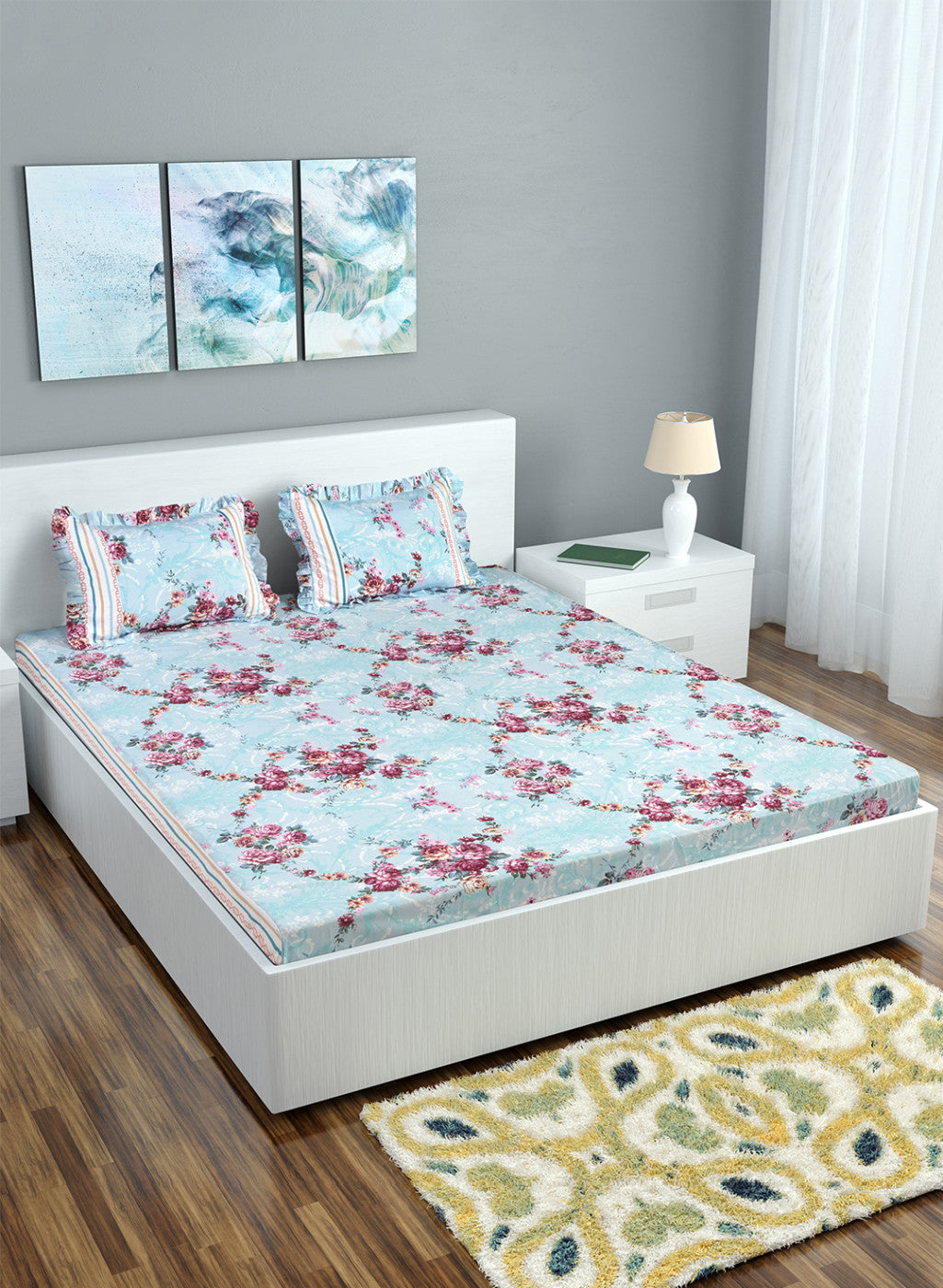 Multi Color 130 GSM Bedsheet with 2 Pillow Covers